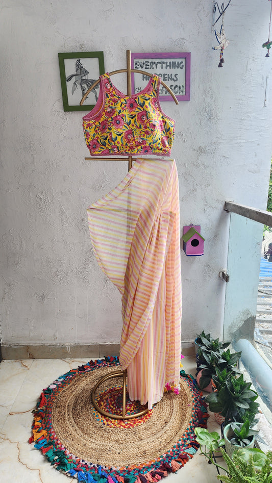 Peach Patakha Mulmul Saree