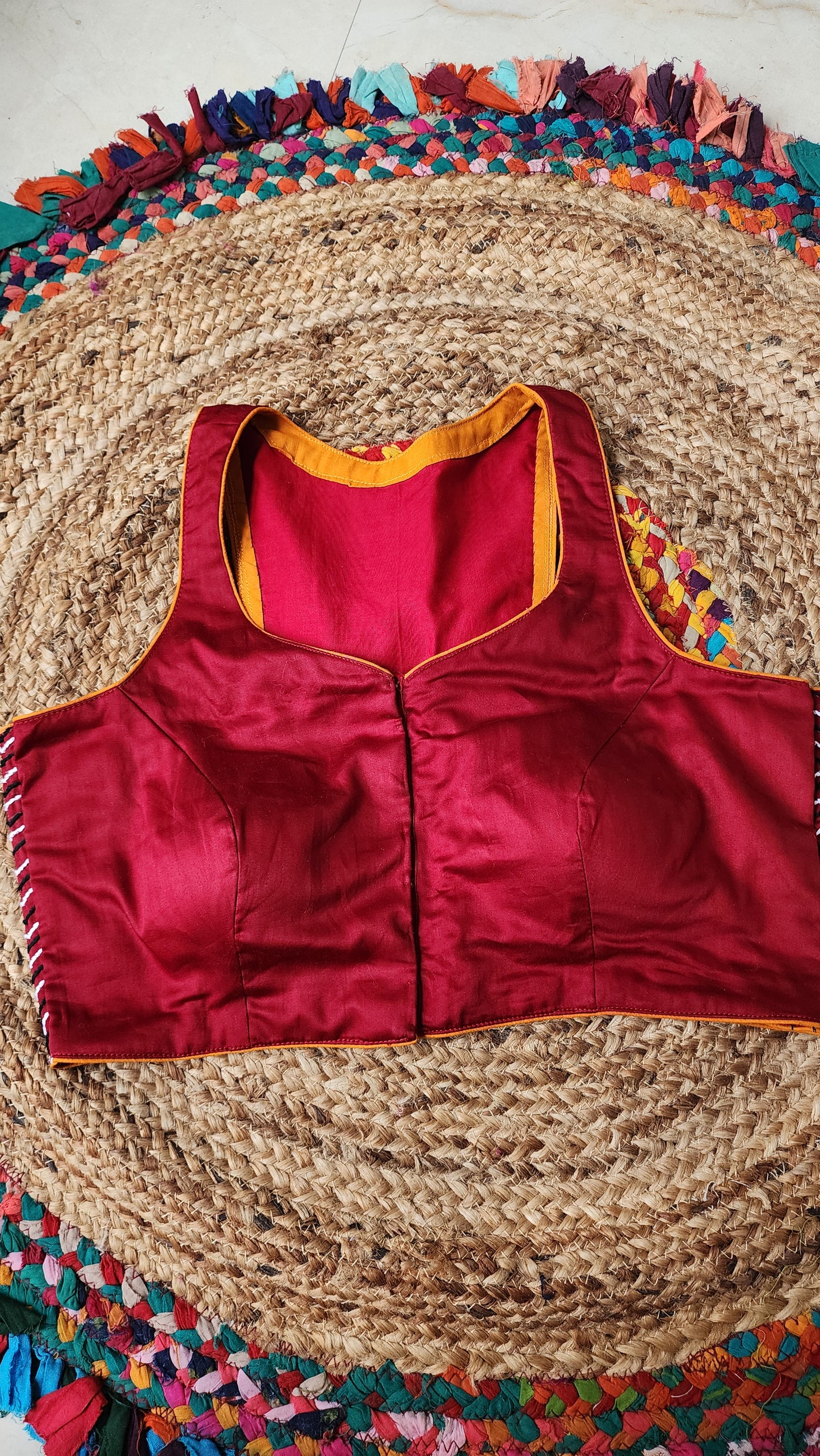 Maroon Racer Back Chevron Embroidered Blouse