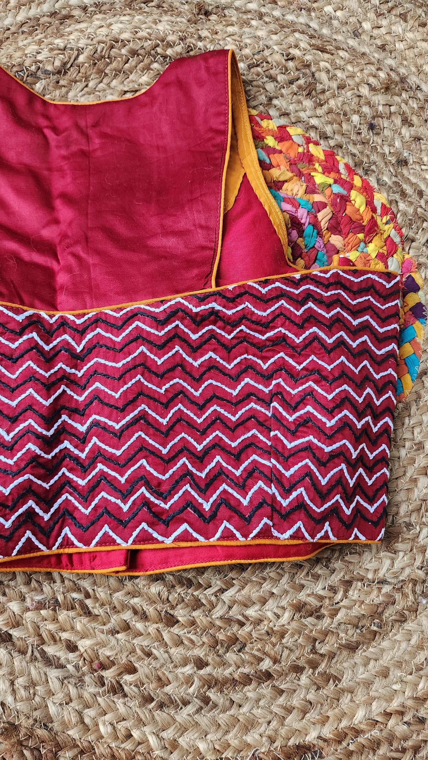 Maroon Racer Back Chevron Embroidered Blouse