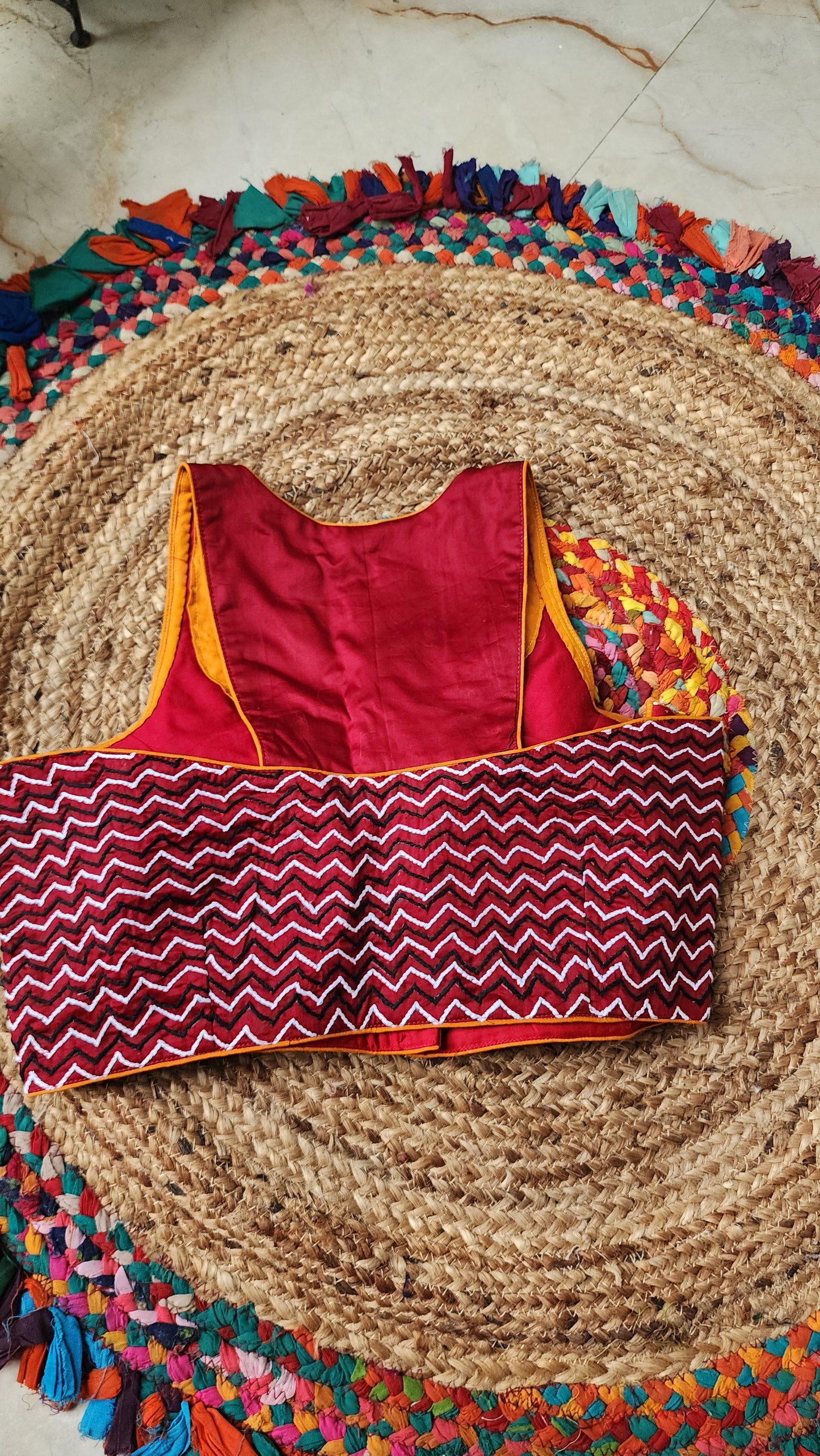 Maroon Racer Back Chevron Embroidered Blouse