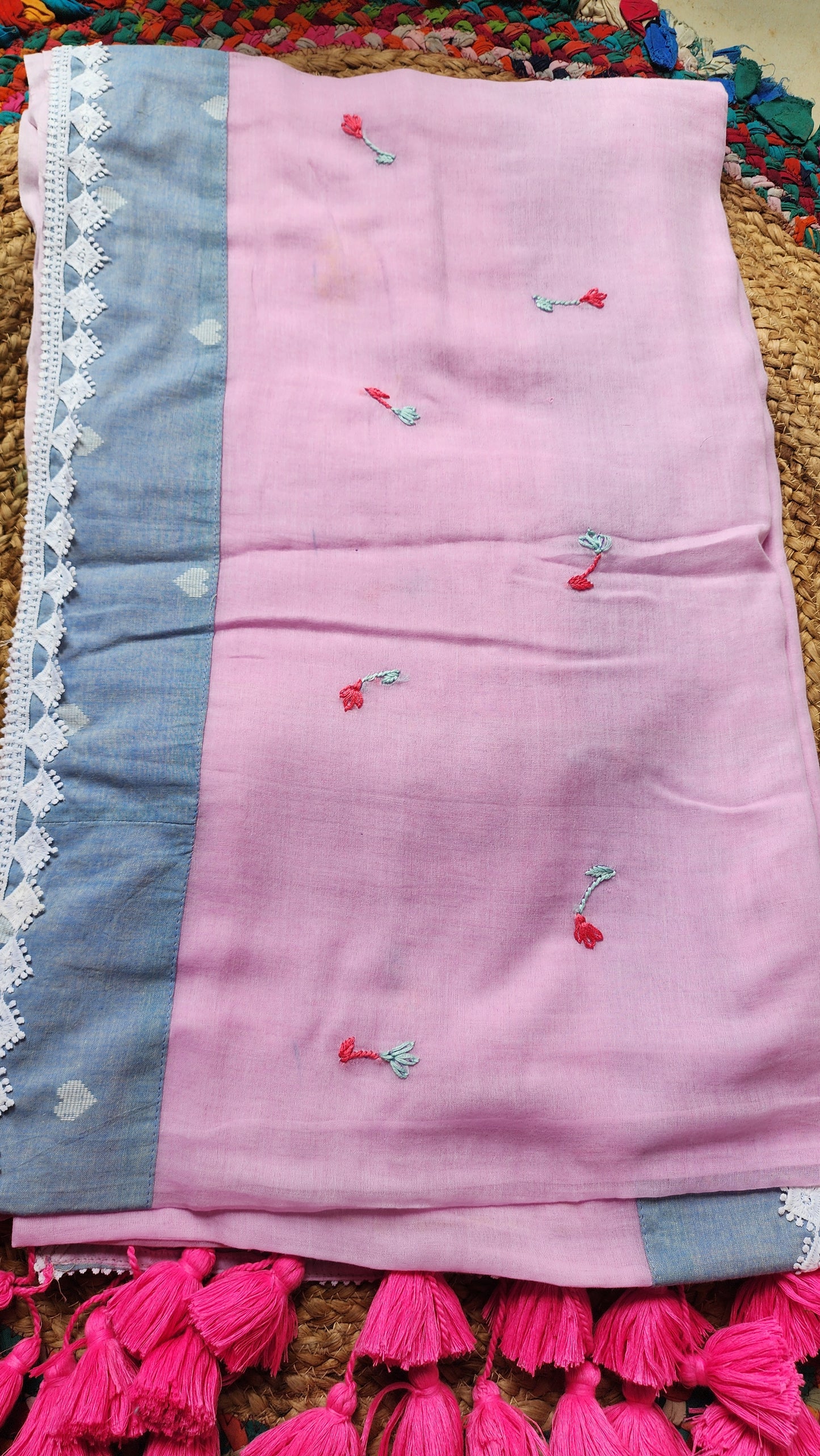 Pink Horizon Mulmul Patchwork Saree
