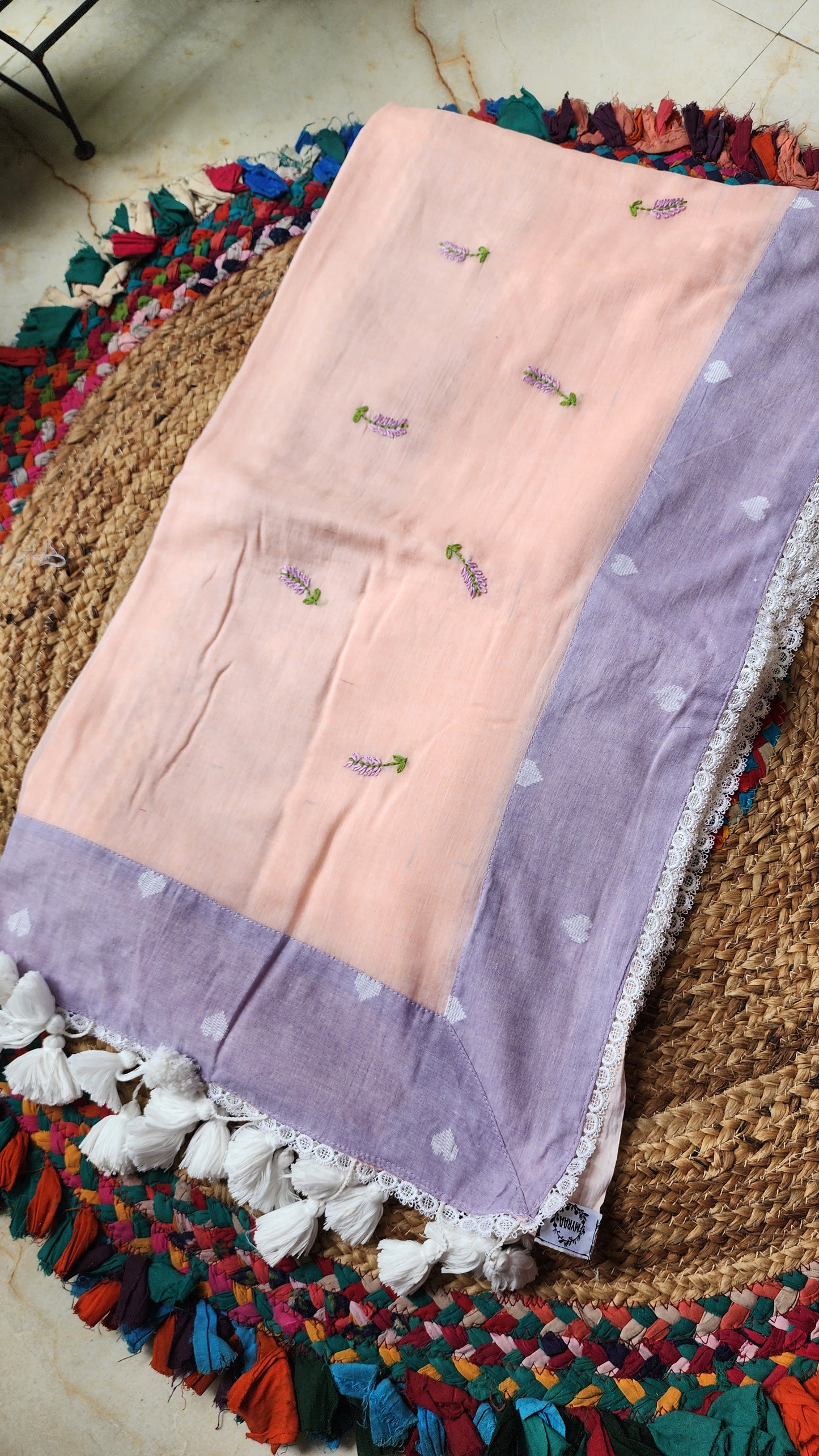 Blush Dusk Mulmul Patchwork Saree
