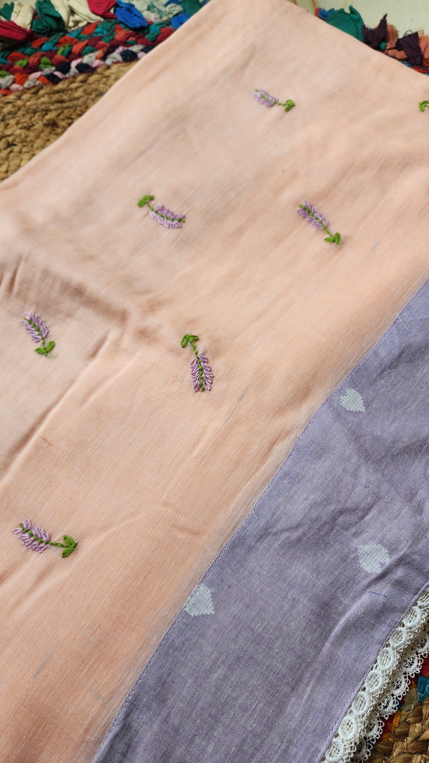 Blush Dusk Mulmul Patchwork Saree