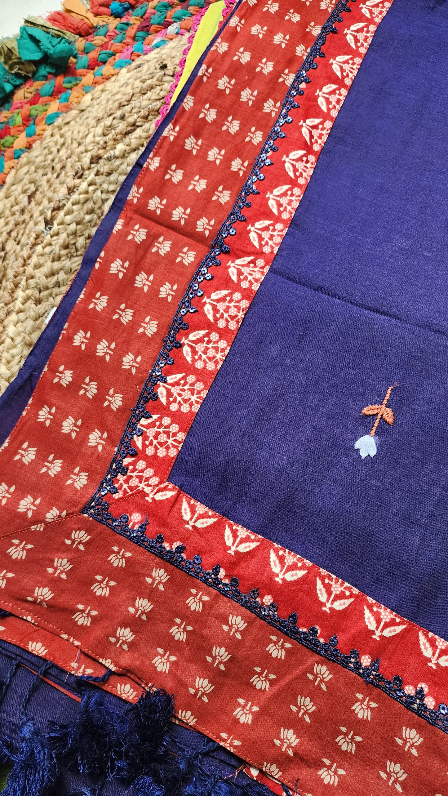 Midnight Muse Mulmul Patchwork Saree
