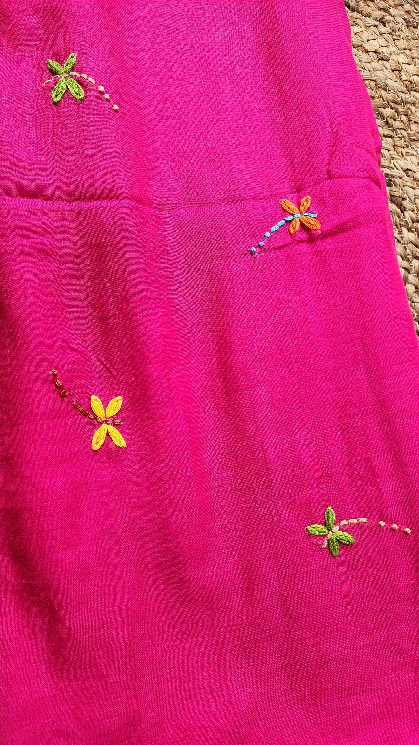 Fuchsia Flame Mulmul Patchwork Saree