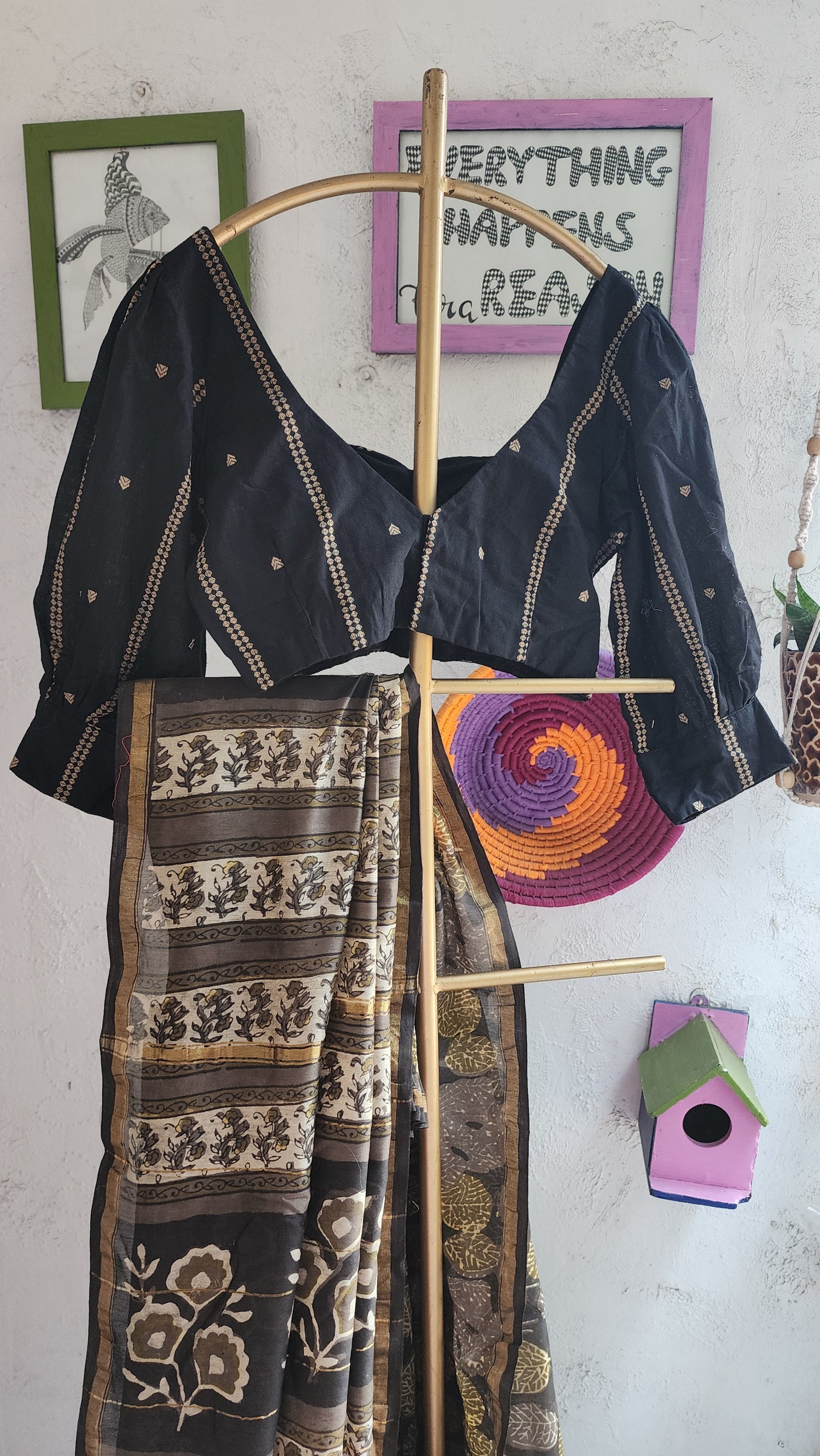 Black Jaquard Cotton Blouse