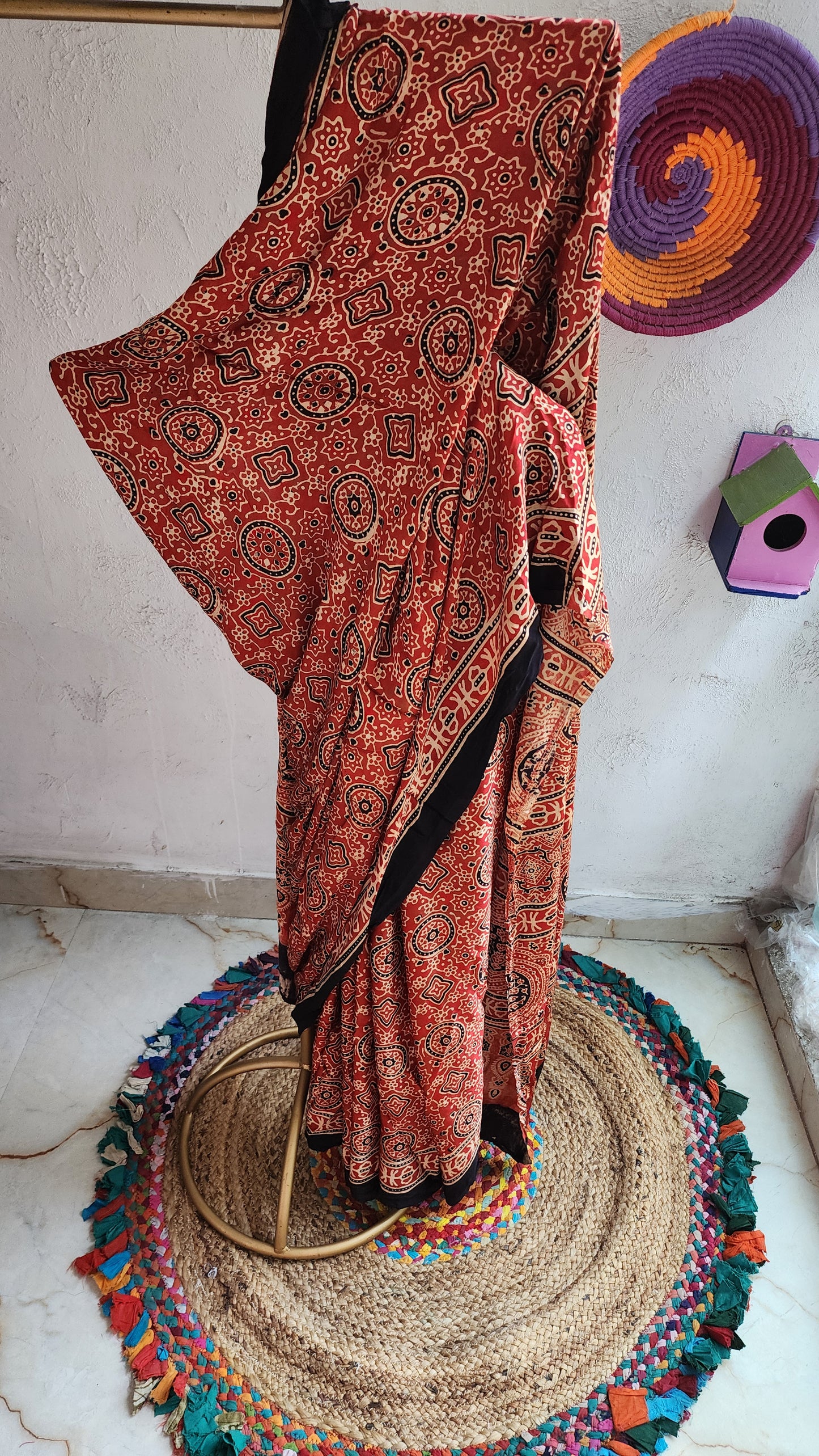 Dana Ajrakh Mashru Silk Saree