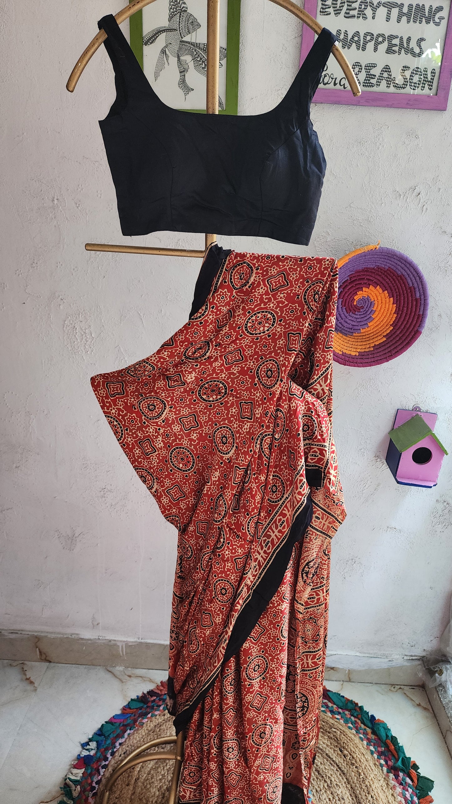 Dana Ajrakh Mashru Silk Saree