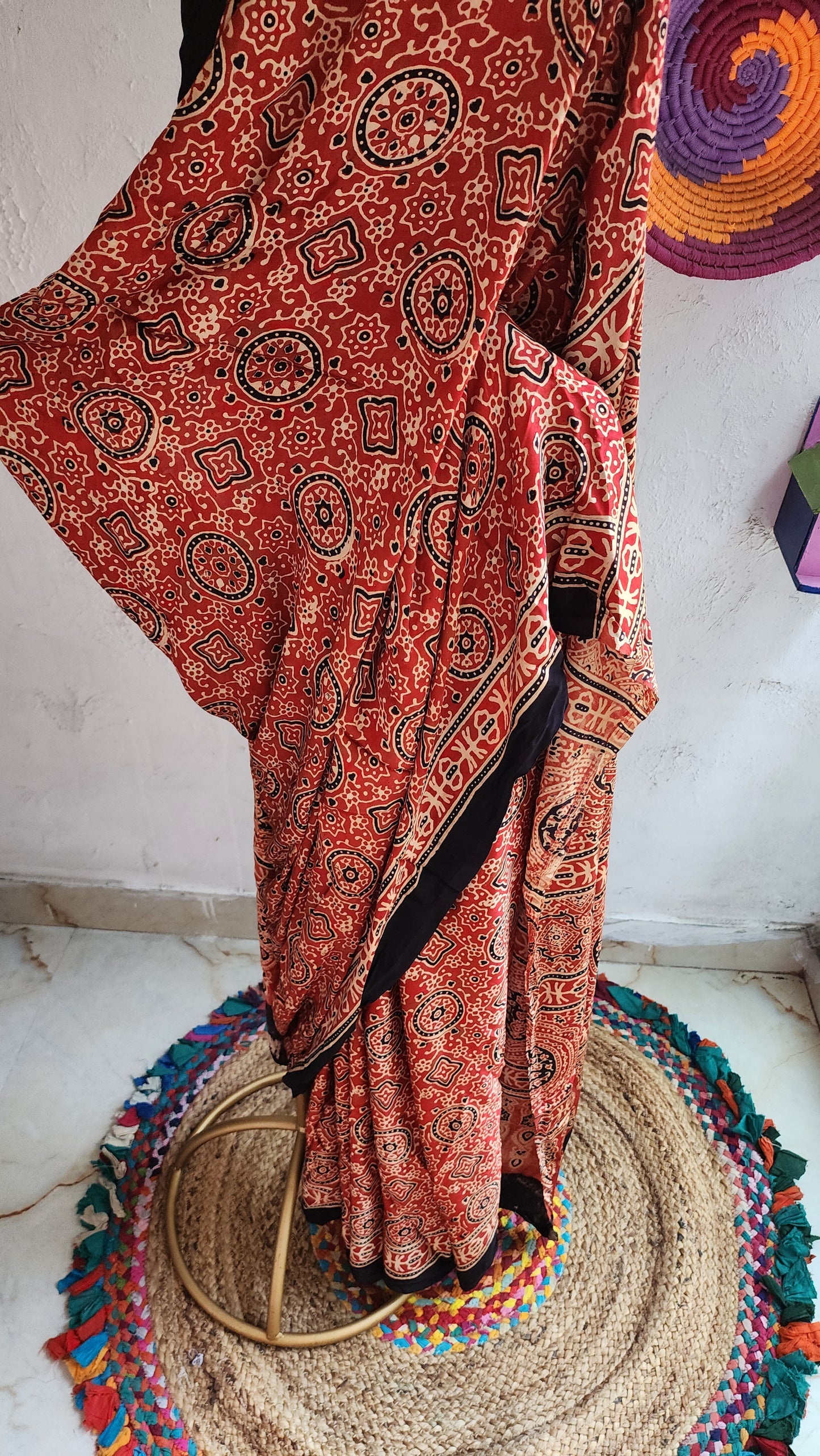 Dana Ajrakh Mashru Silk Saree