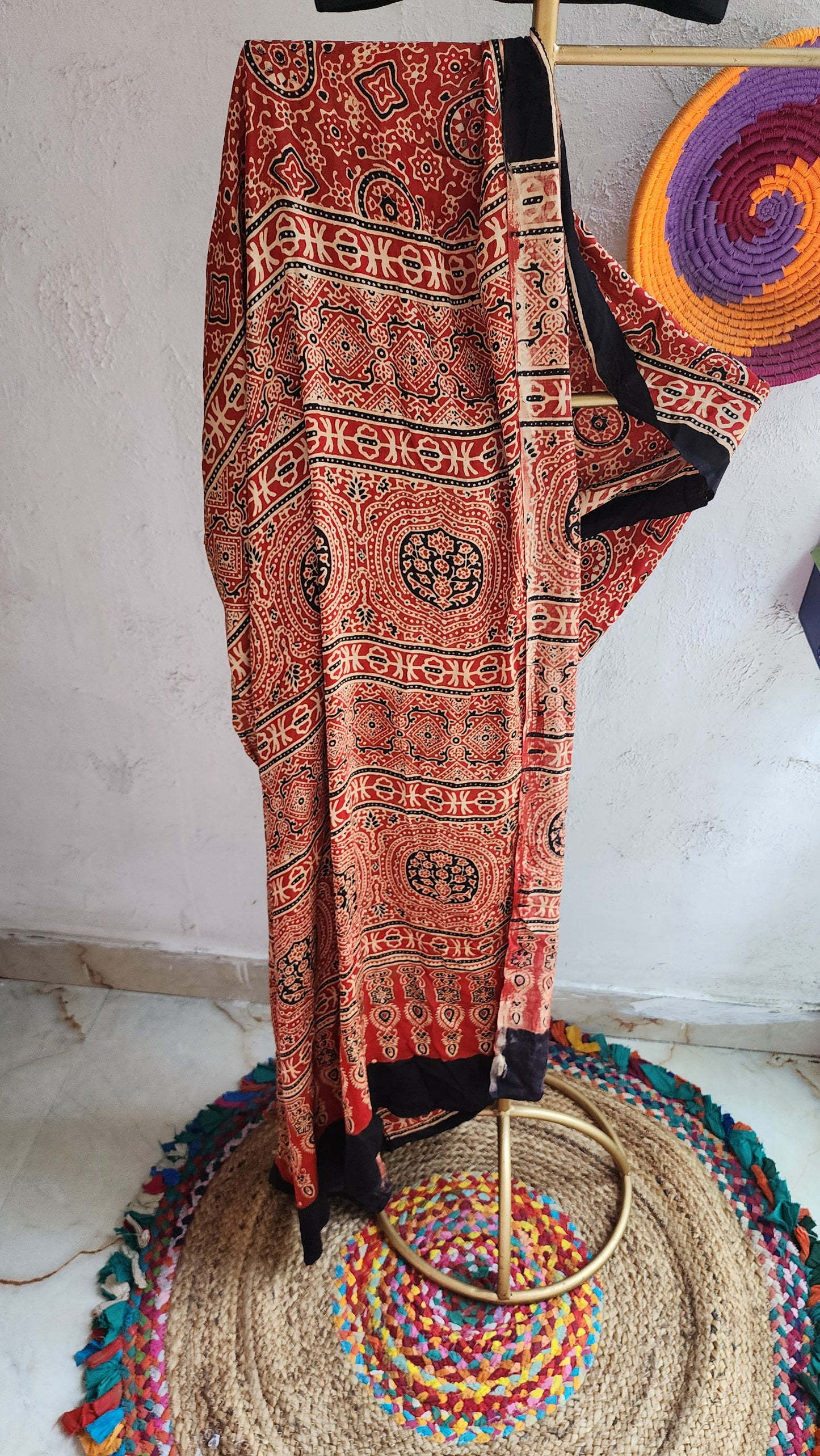 Dana Ajrakh Mashru Silk Saree