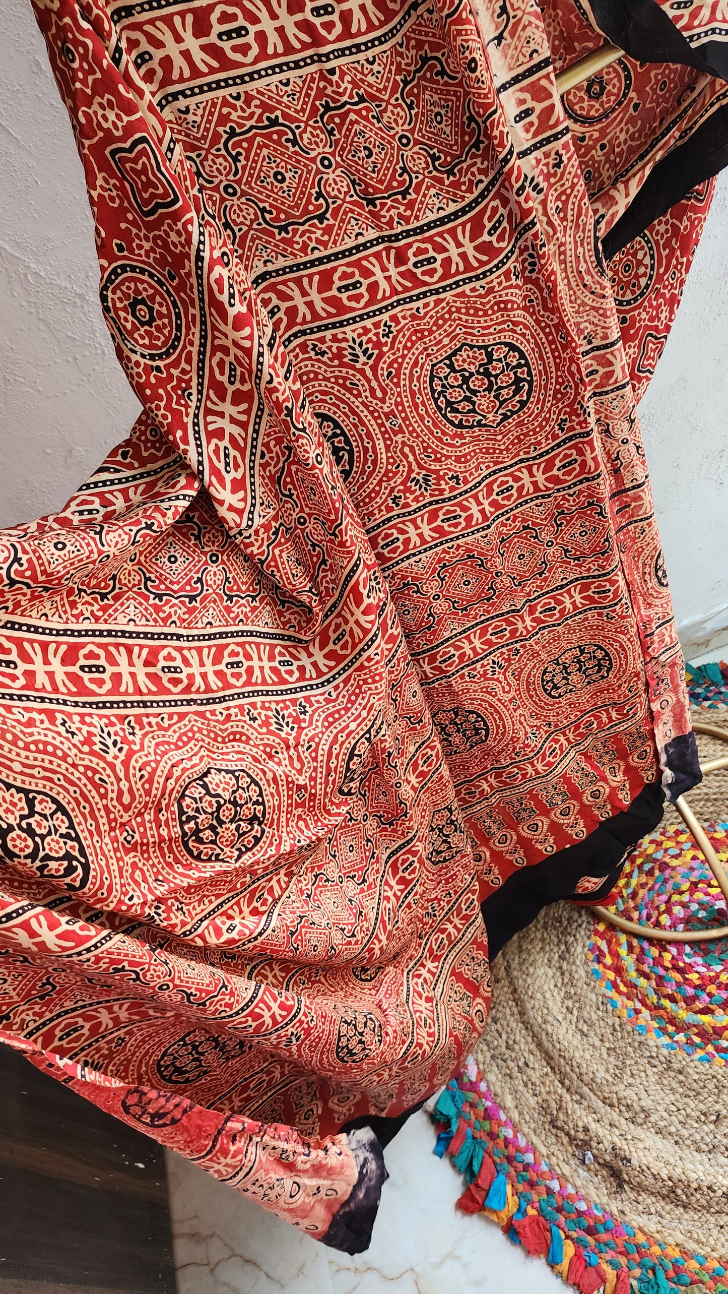 Dana Ajrakh Mashru Silk Saree