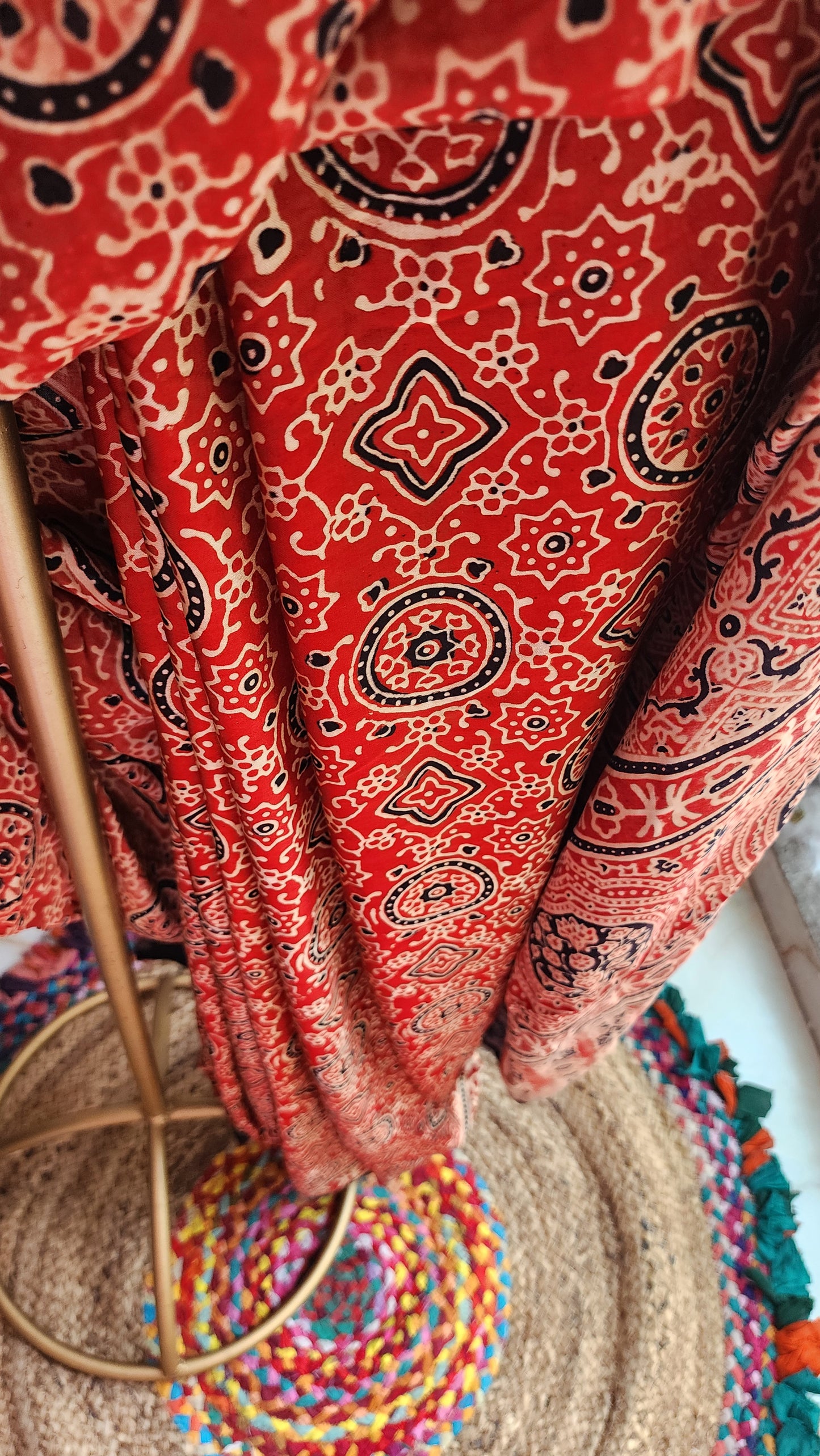 Dana Ajrakh Mashru Silk Saree