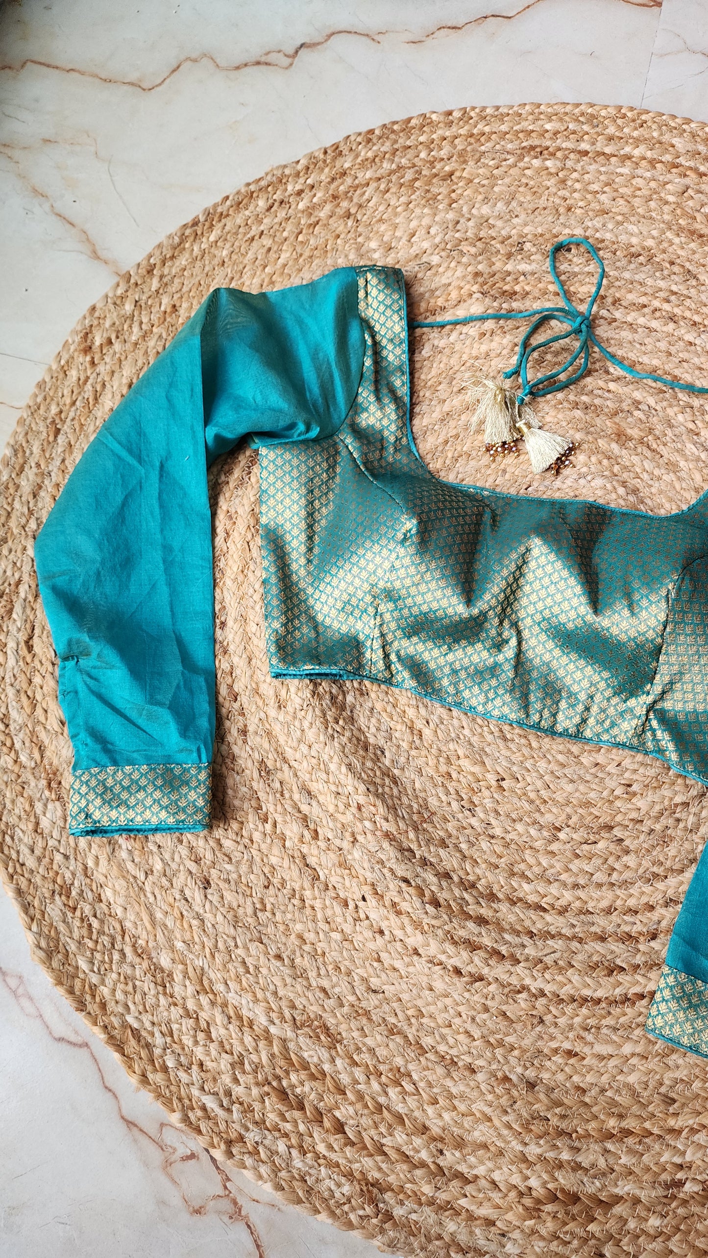 Naira Teal Brocade Blouse