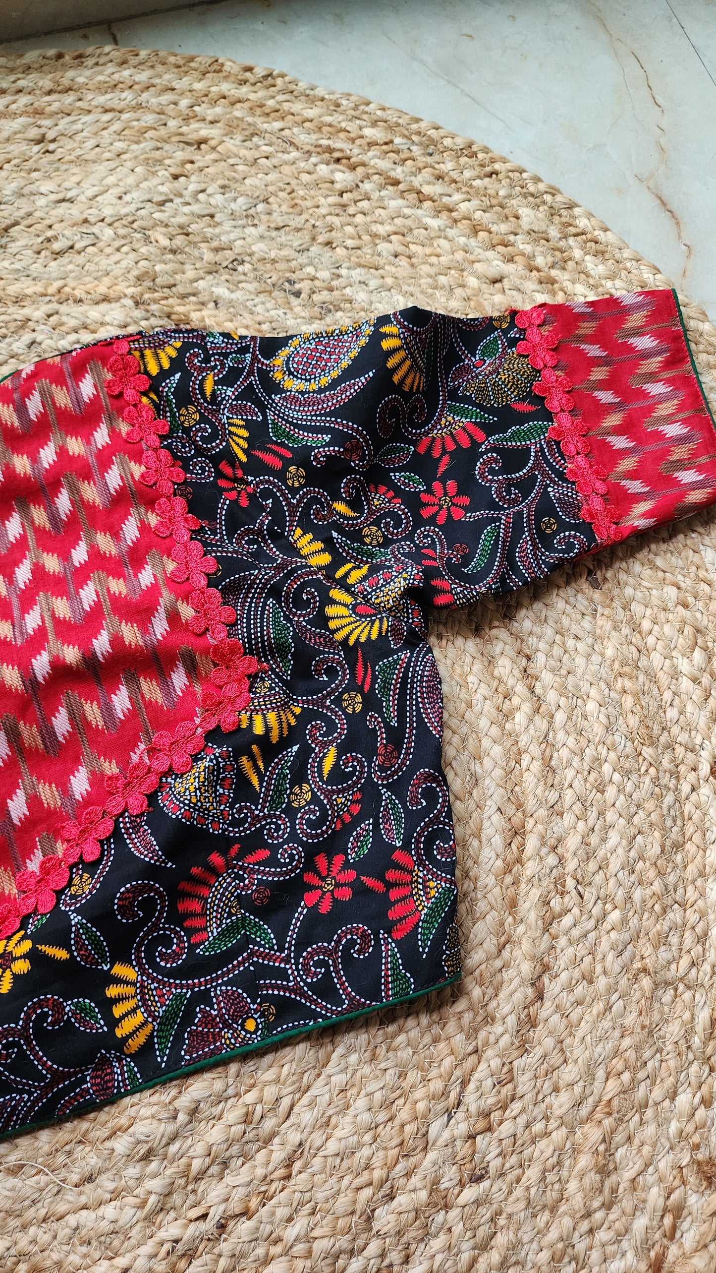 Black Kantha Printed Patchwork Blouse