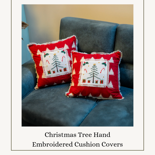 Christmas Tree Hand Embroidered Cushion Cover