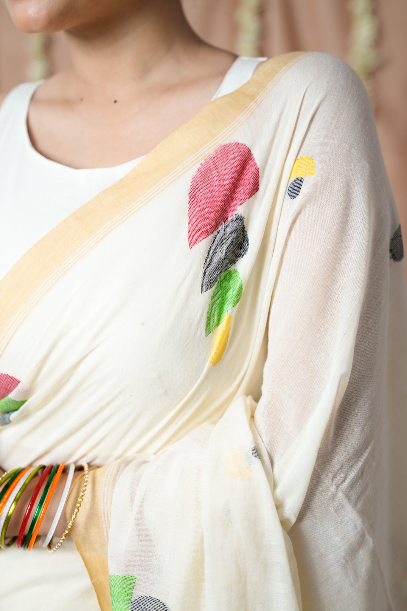 Off White Needle Work Jamdani Saree