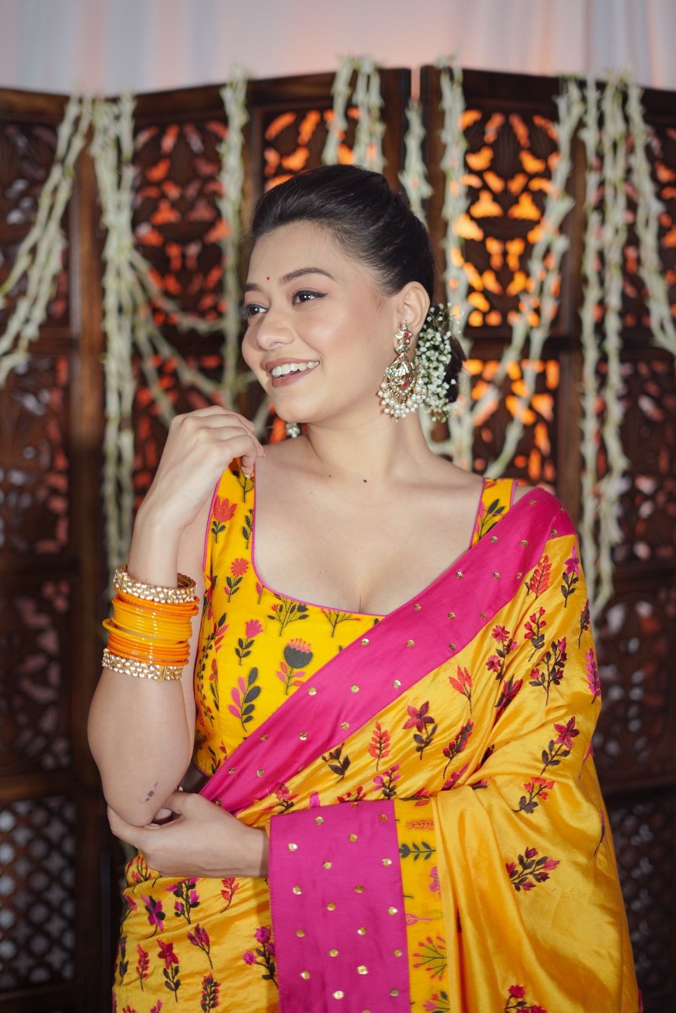 Marigold Handembroidered Saree