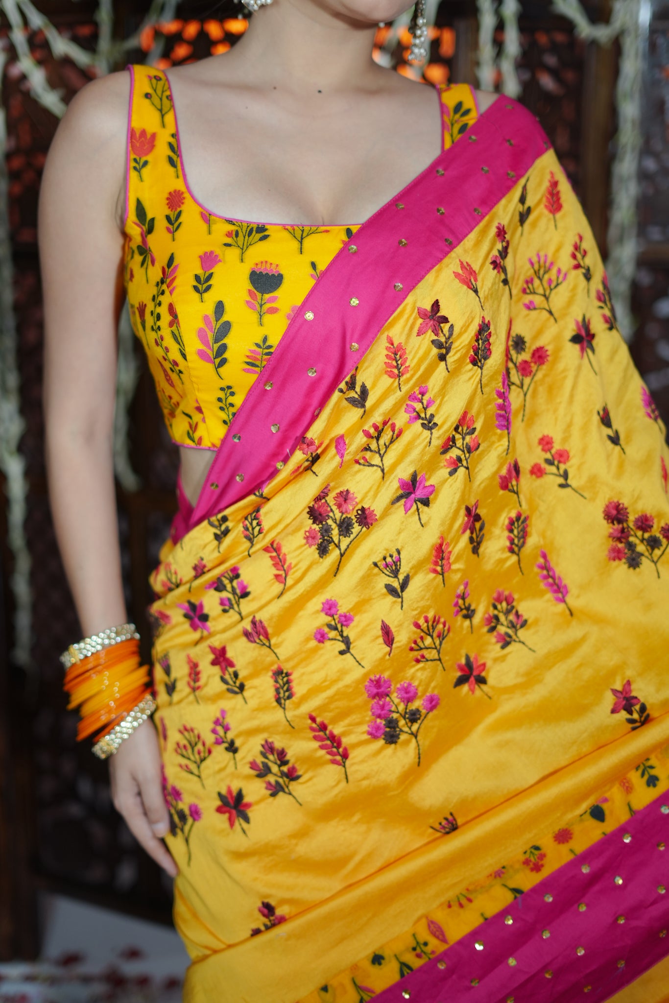 Marigold Handembroidered Saree