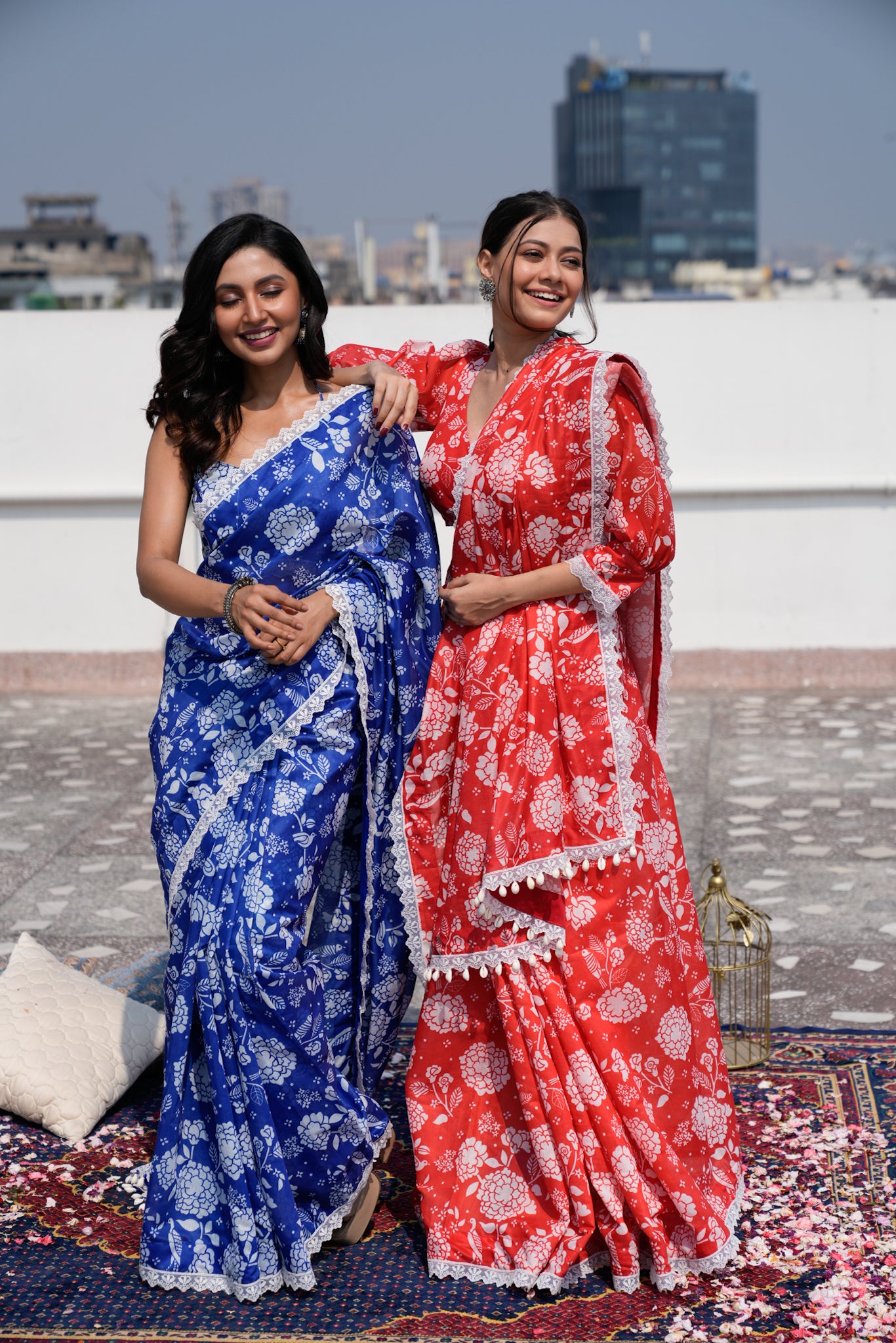 Blue Floral Chanderi Saree