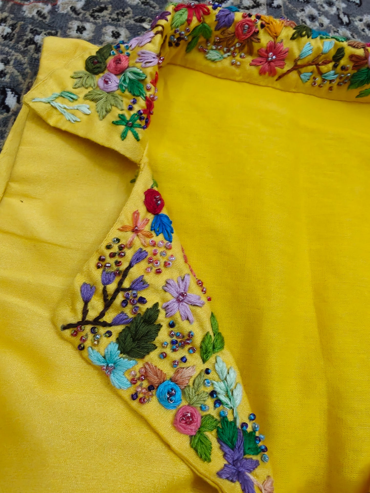 Yellow Embroidered Collar Blouse