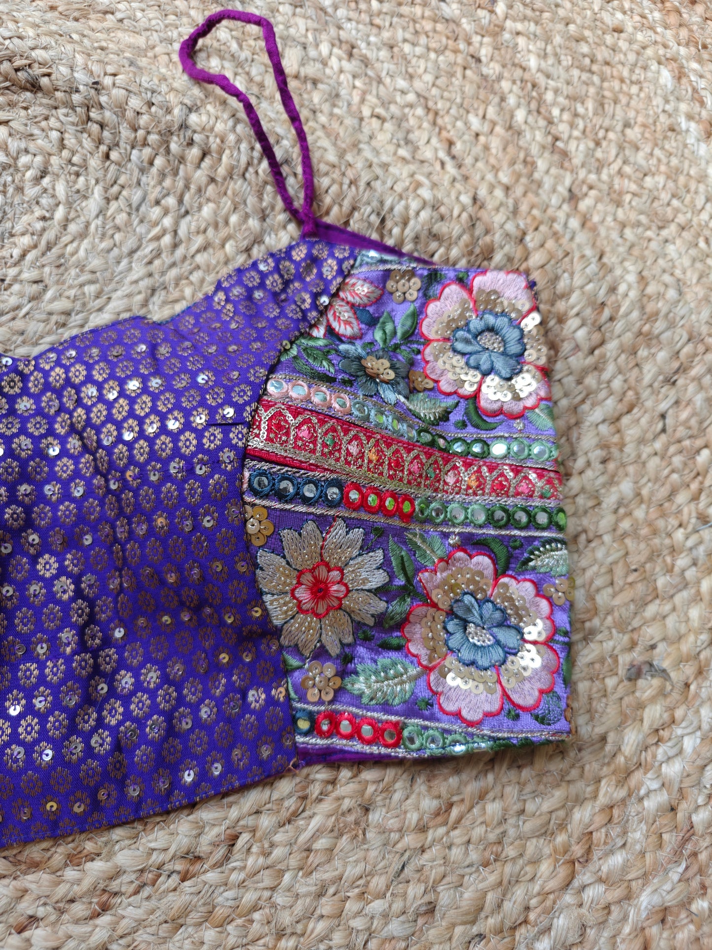 Purple Embroidered Noddle Strap Blouse