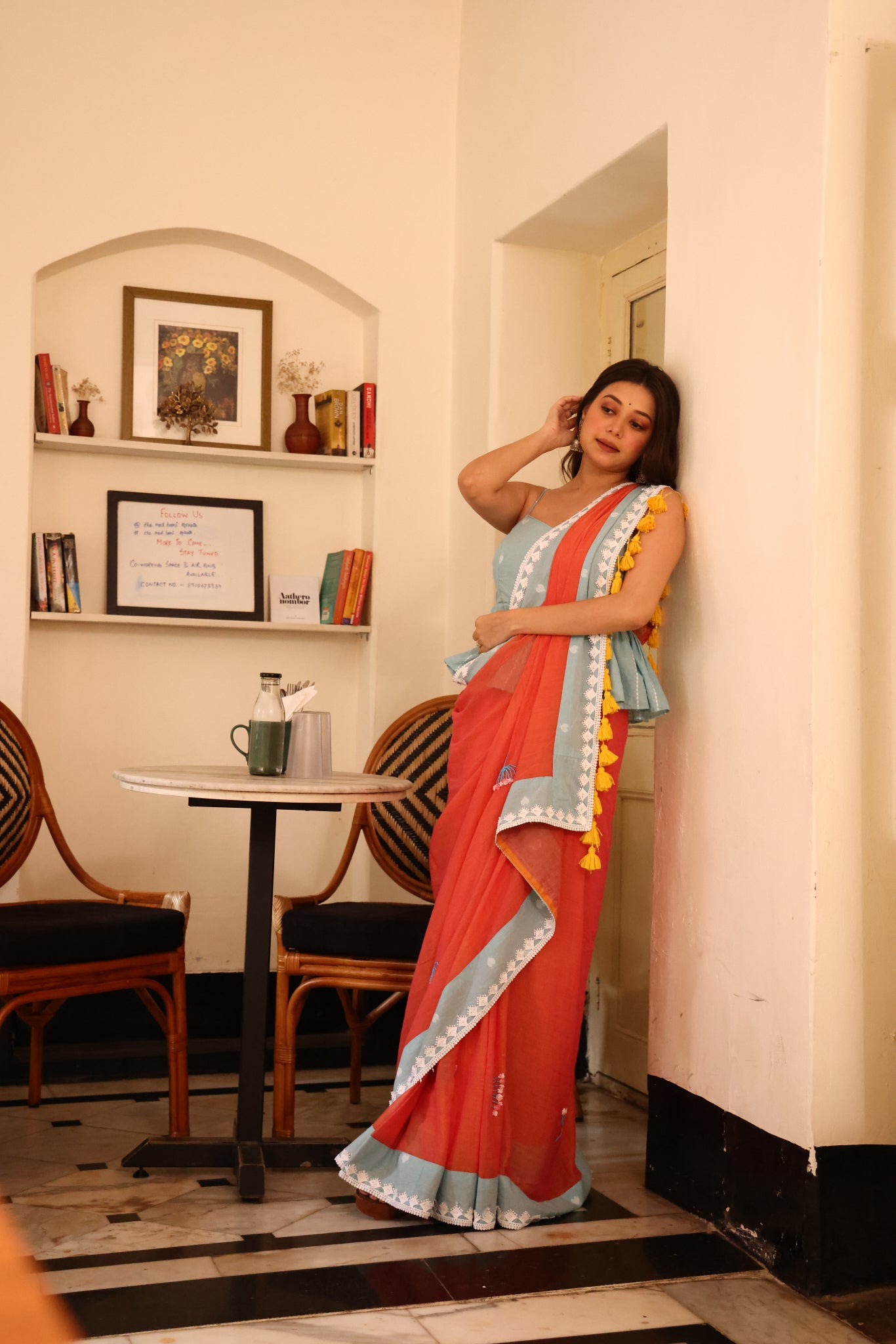 Amber Glow Mulmul Patchwork Saree