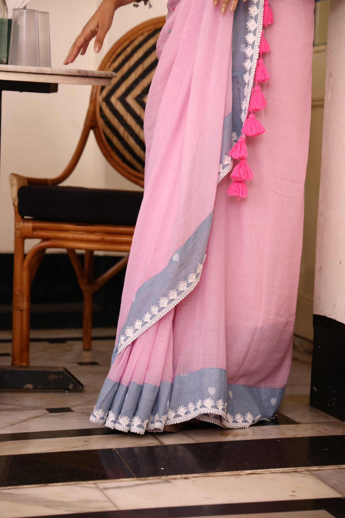 Pink Horizon Mulmul Patchwork Saree