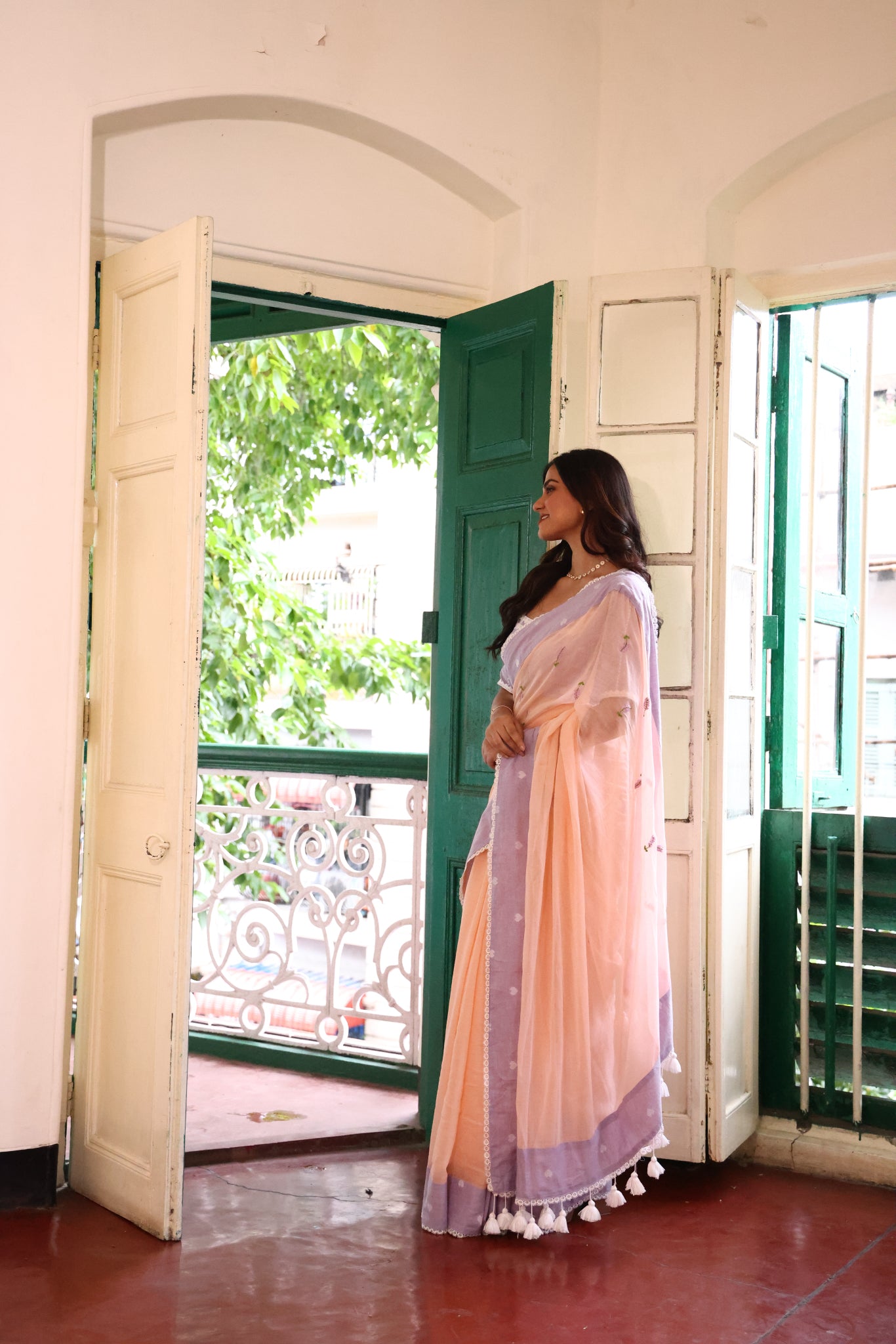 Blush Dusk Mulmul Patchwork Saree