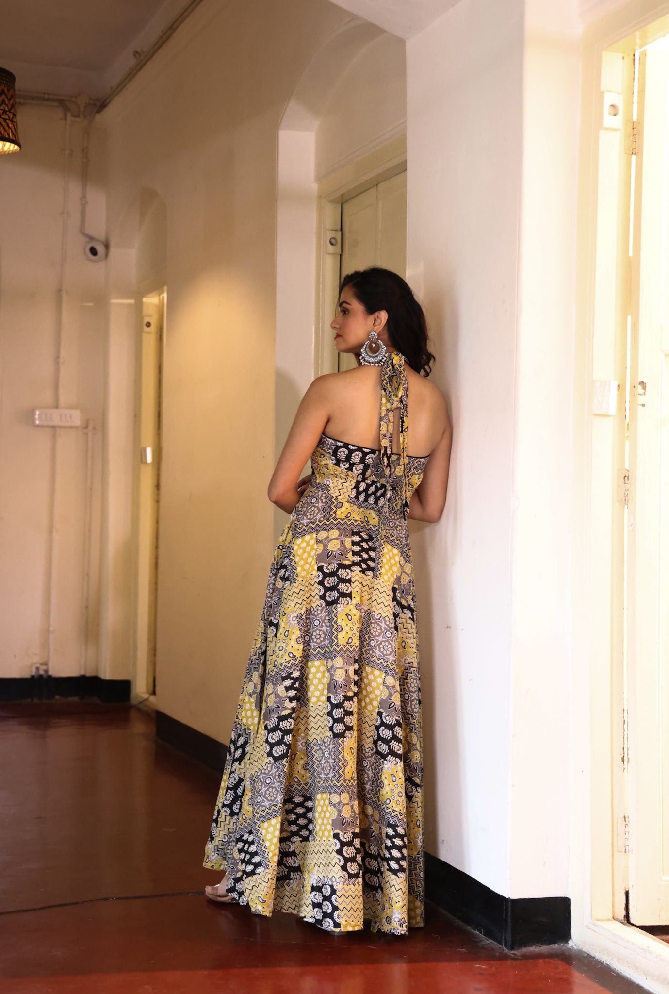 Mustard Mosaic Halter Maxi Dress