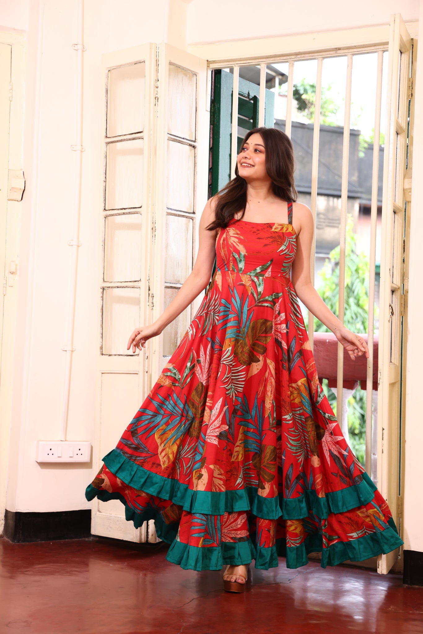 Red Tropical Breeze Maxi Dress