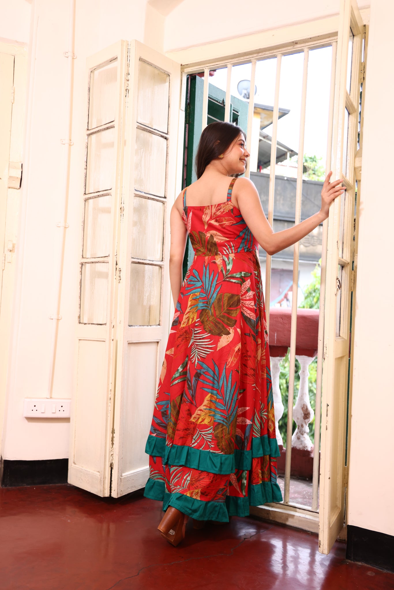 Red Tropical Breeze Maxi Dress