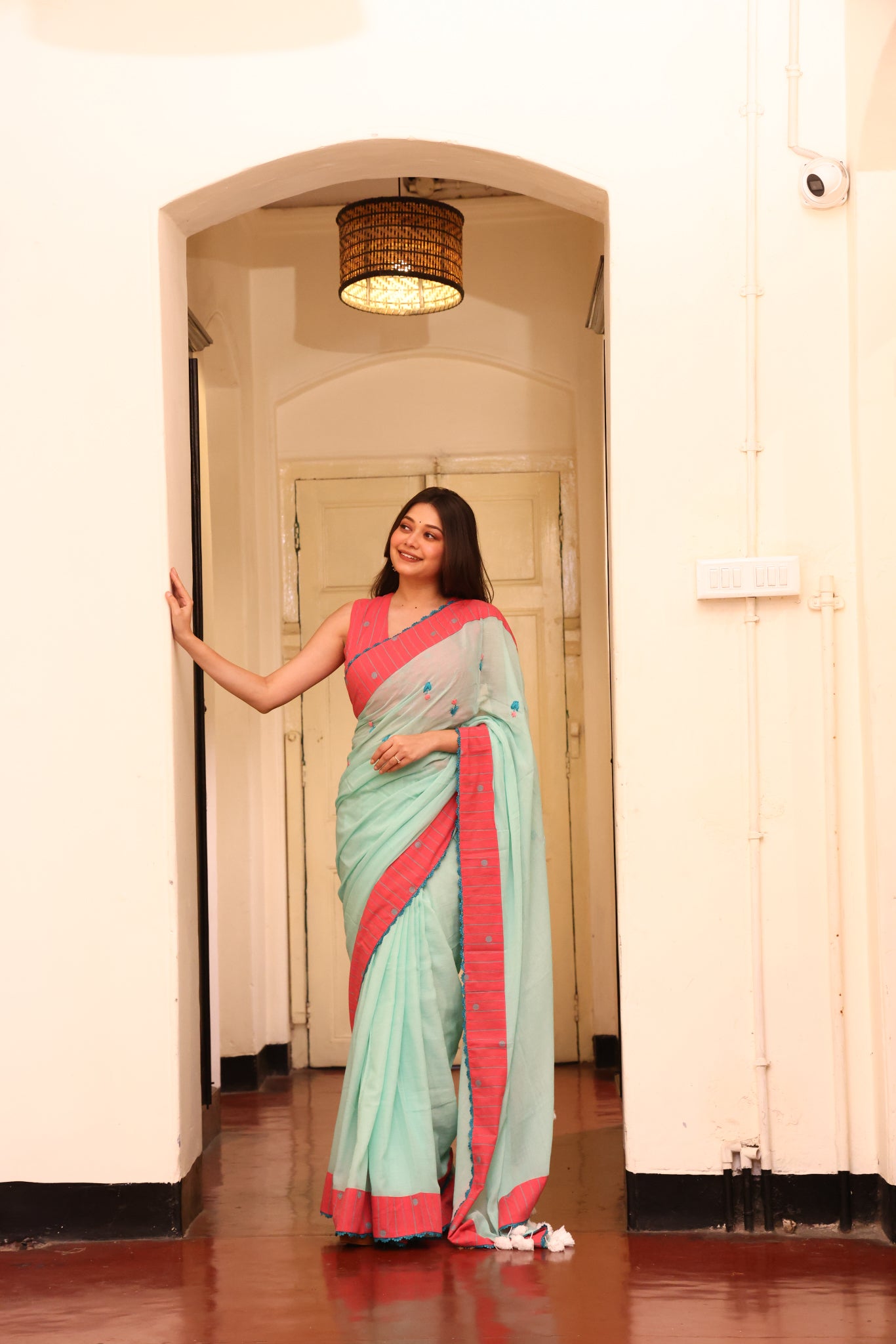 Mint Tide Mulmul Patchwork Saree