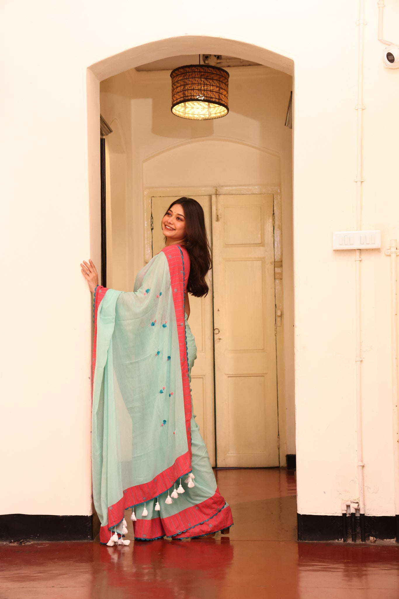 Mint Tide Mulmul Patchwork Saree