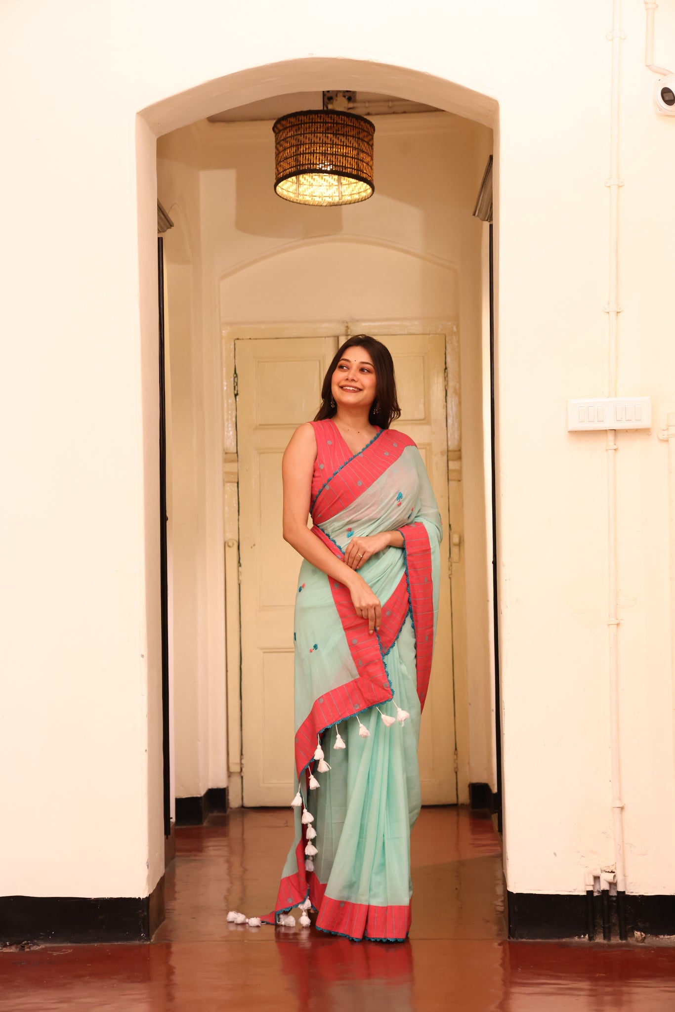 Mint Tide Mulmul Patchwork Saree