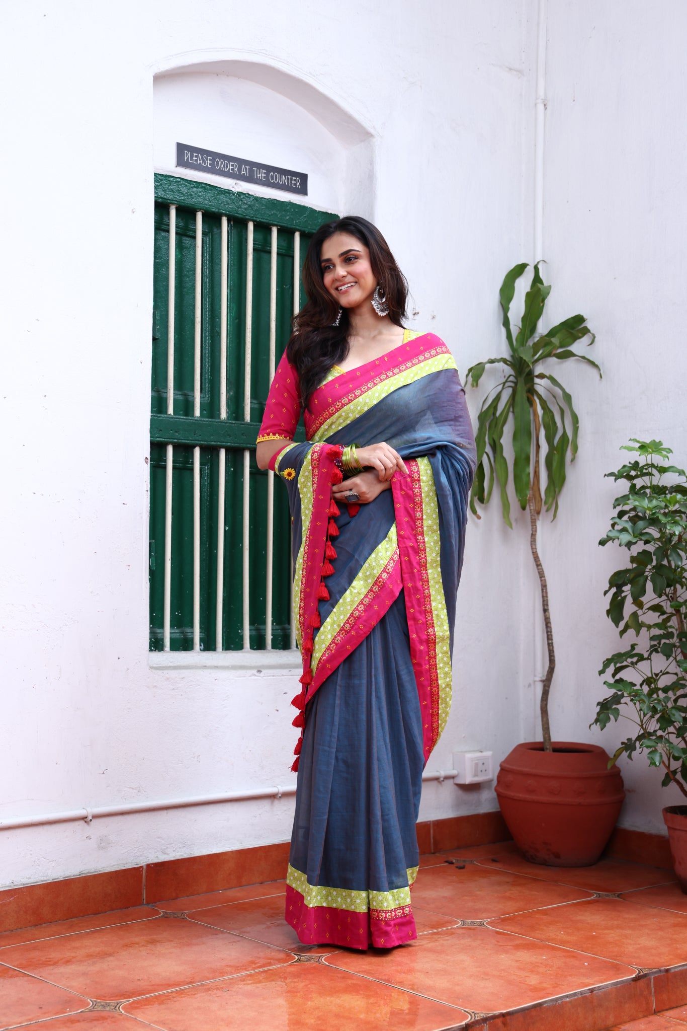 Ashen Bloom Mulmul Patchwork Saree