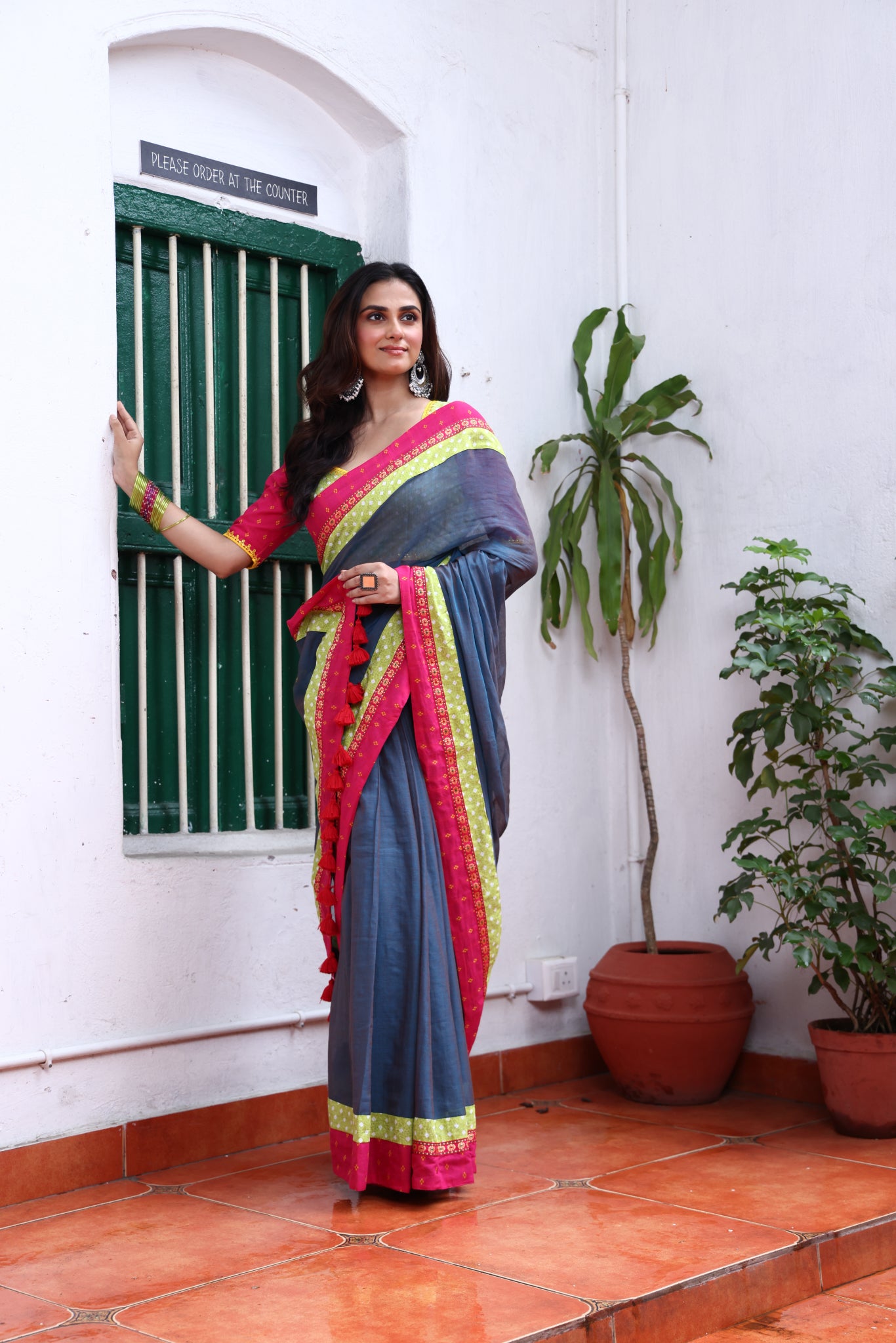 Ashen Bloom Mulmul Patchwork Saree