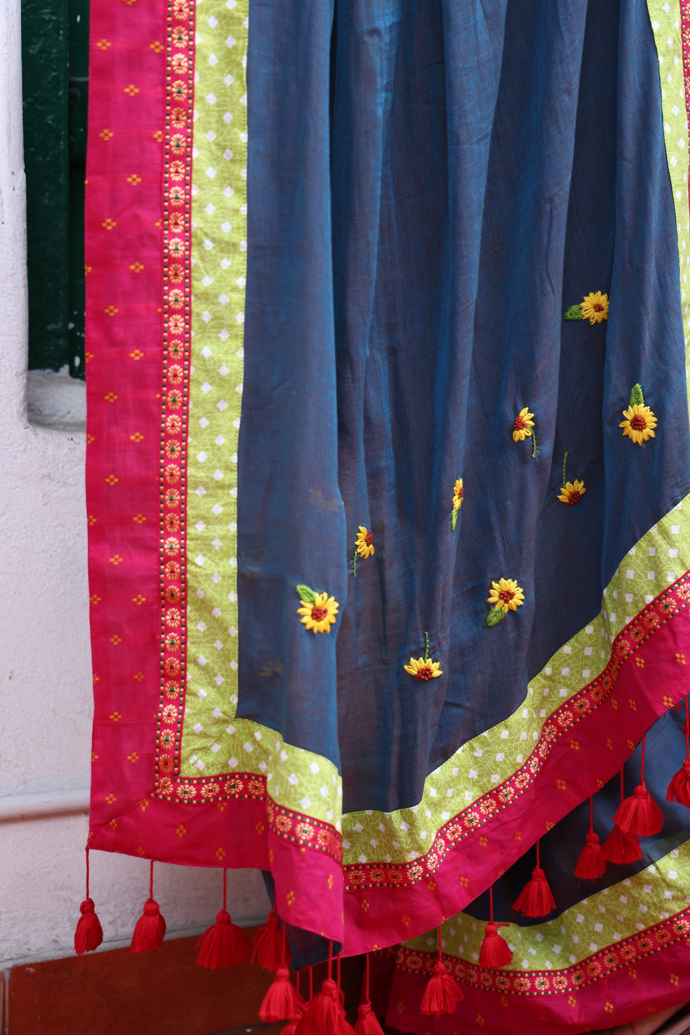 Ashen Bloom Mulmul Patchwork Saree