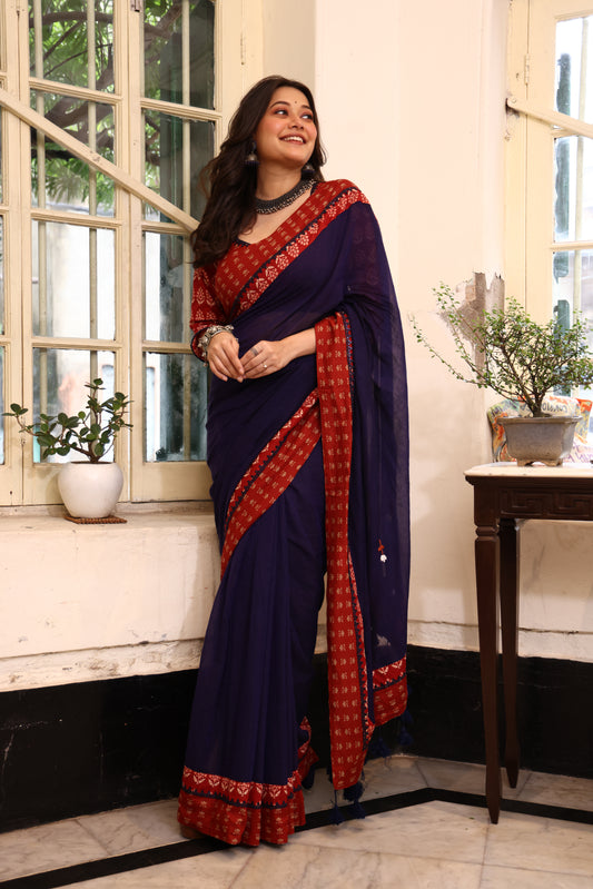Midnight Muse Mulmul Patchwork Saree