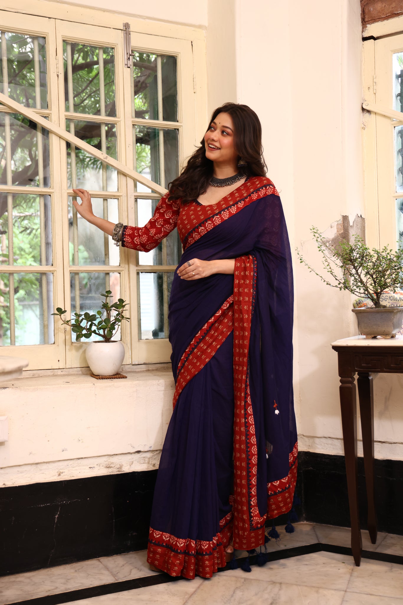 Midnight Muse Mulmul Patchwork Saree