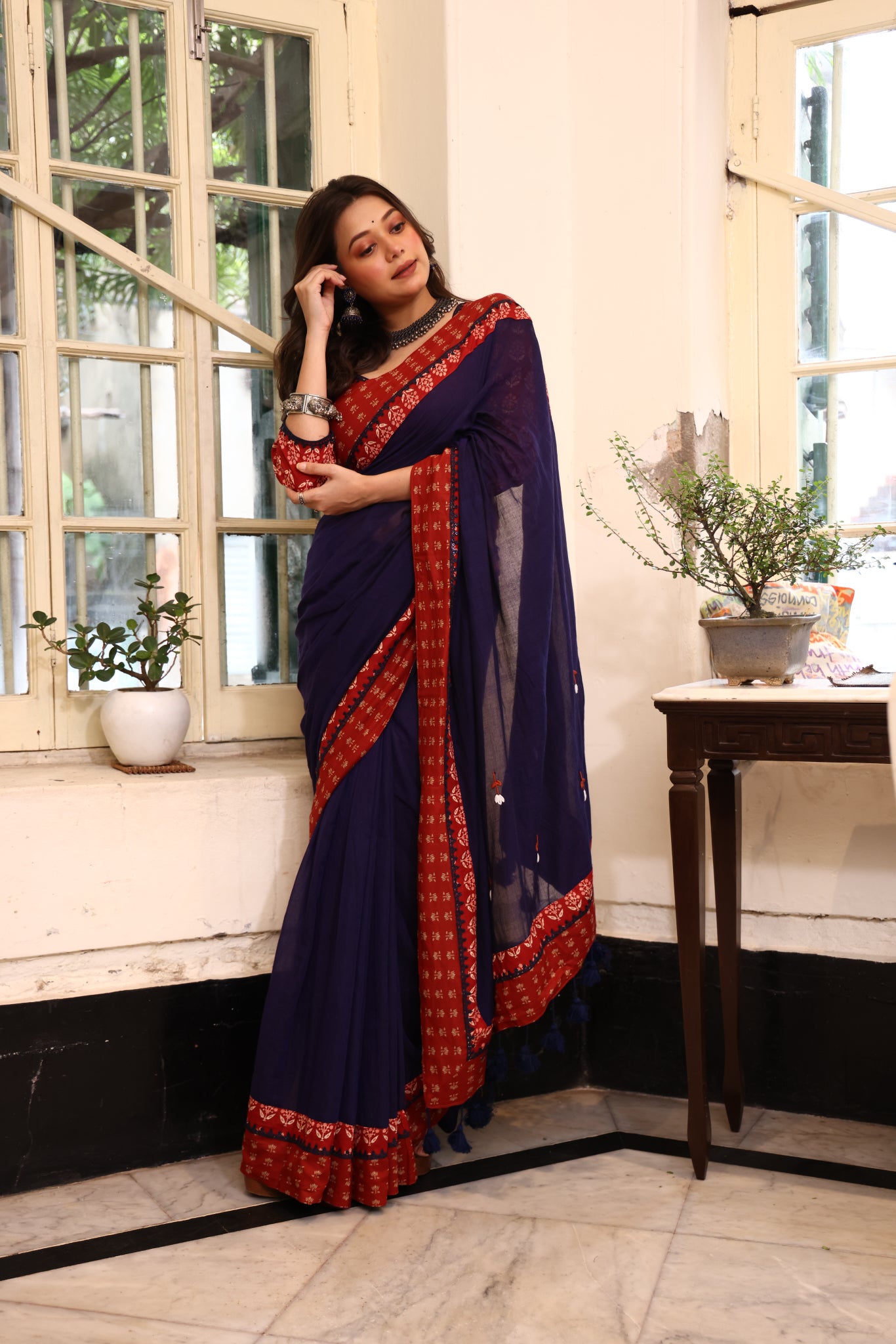 Midnight Muse Mulmul Patchwork Saree