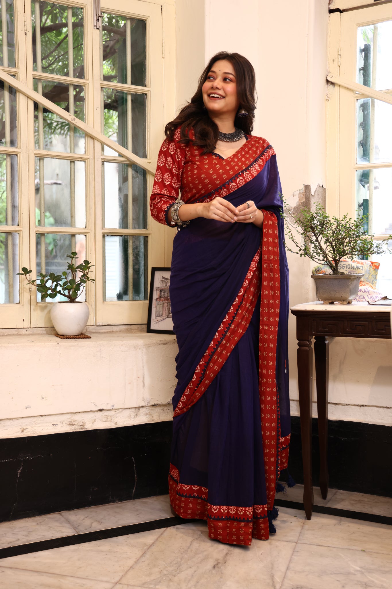 Midnight Muse Mulmul Patchwork Saree