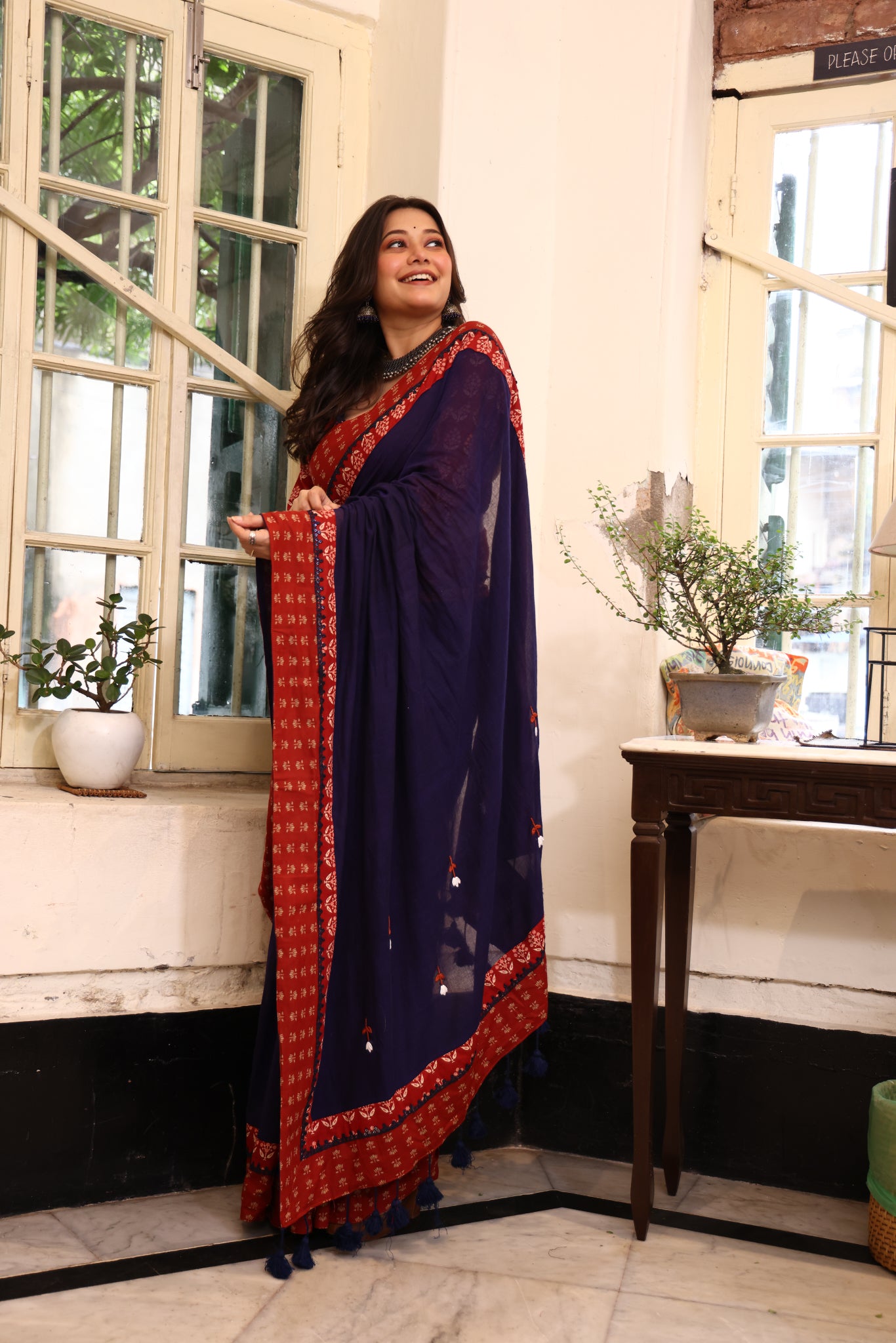 Midnight Muse Mulmul Patchwork Saree