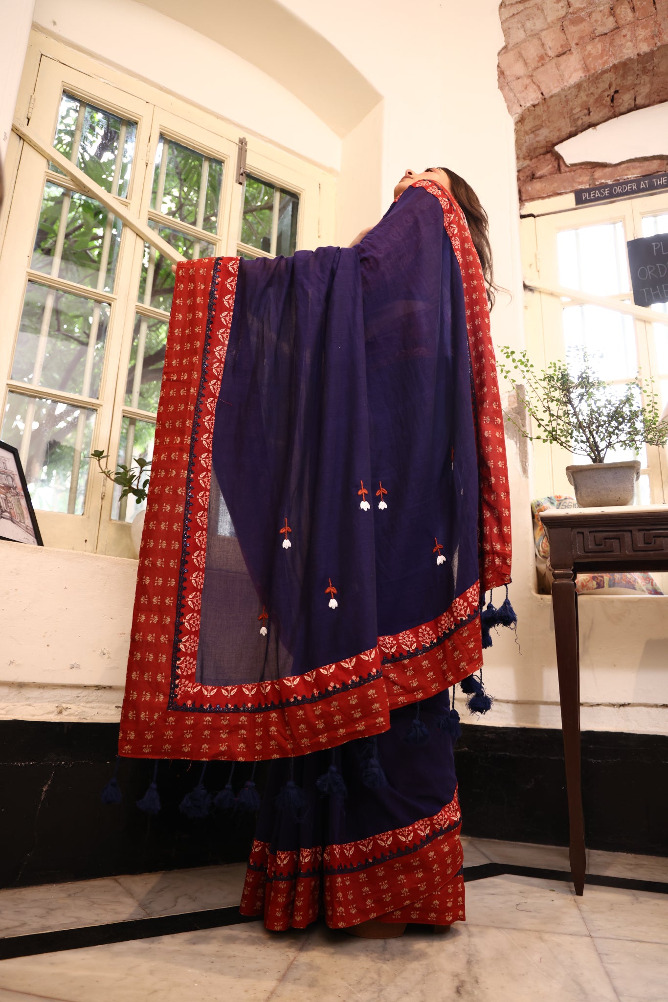 Midnight Muse Mulmul Patchwork Saree