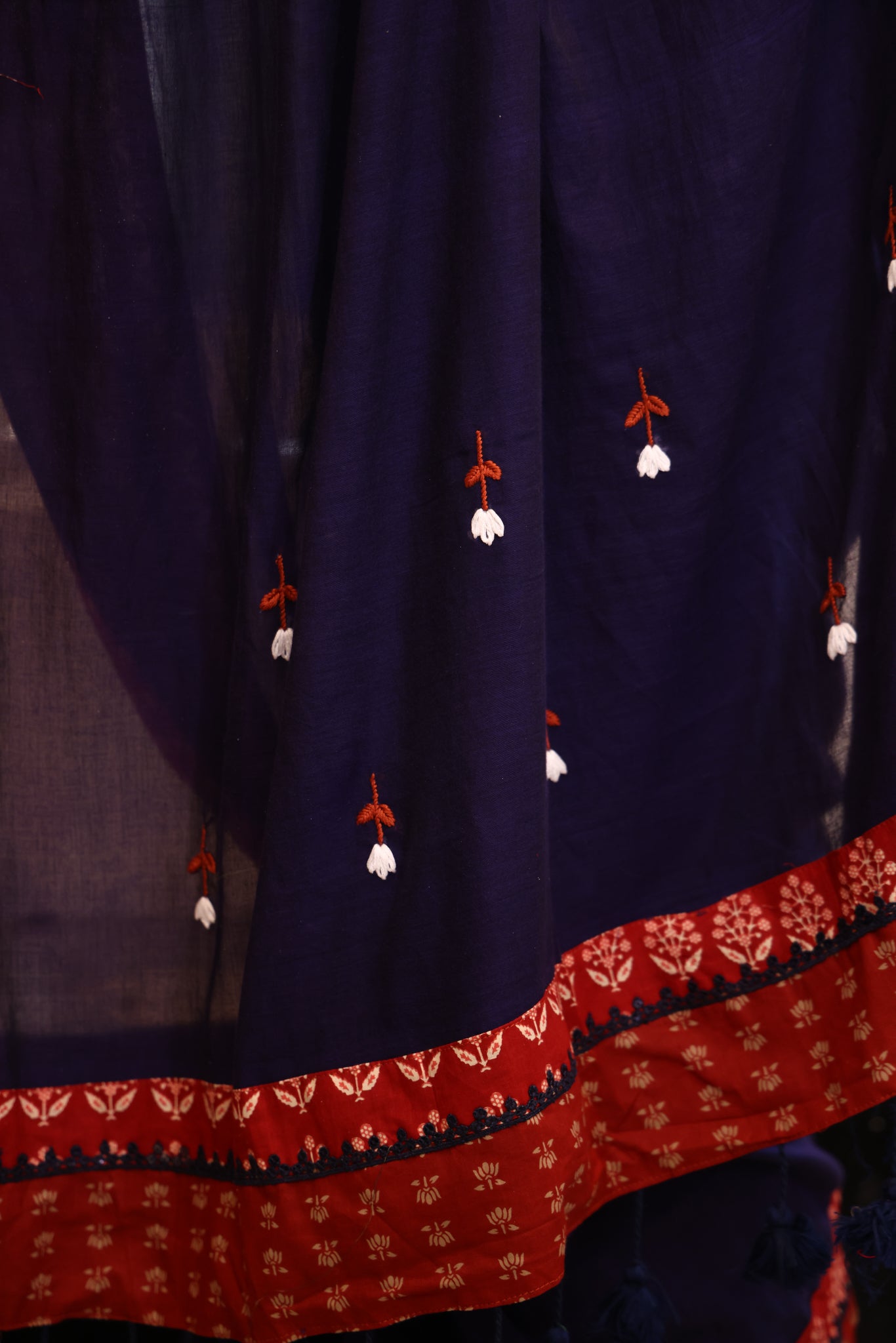 Midnight Muse Mulmul Patchwork Saree