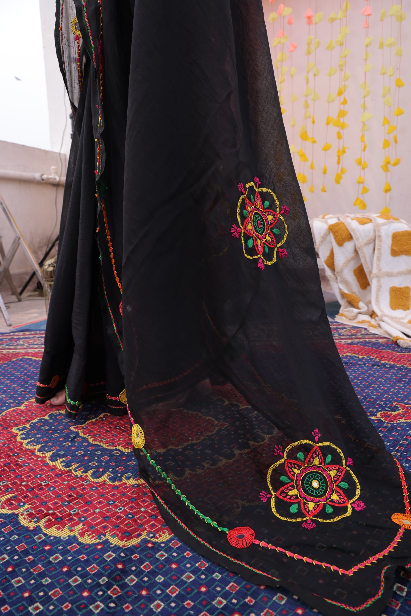 Black Mandala Hand Embroidered Saree