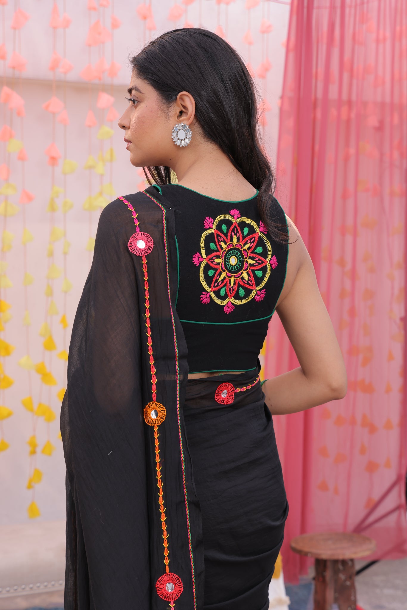 Black Mandala Hand Embroidered Saree