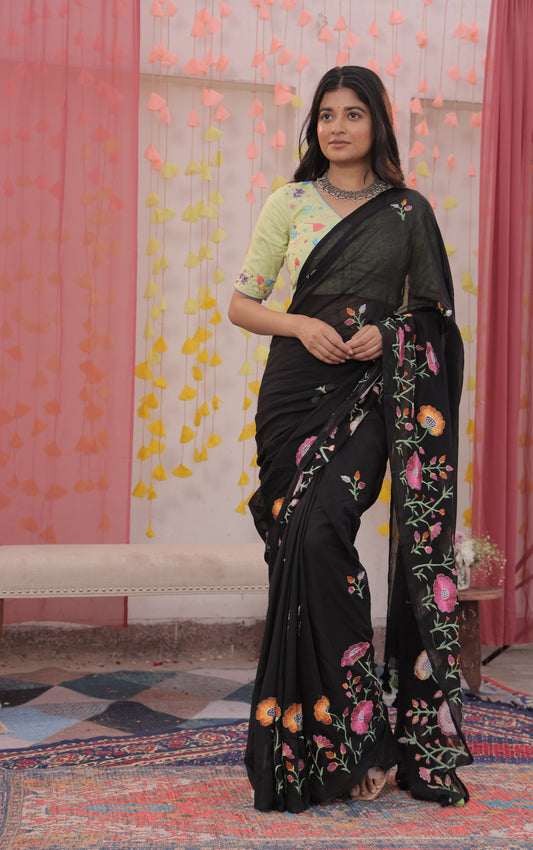 Secret Garden Black Mulmul Saree