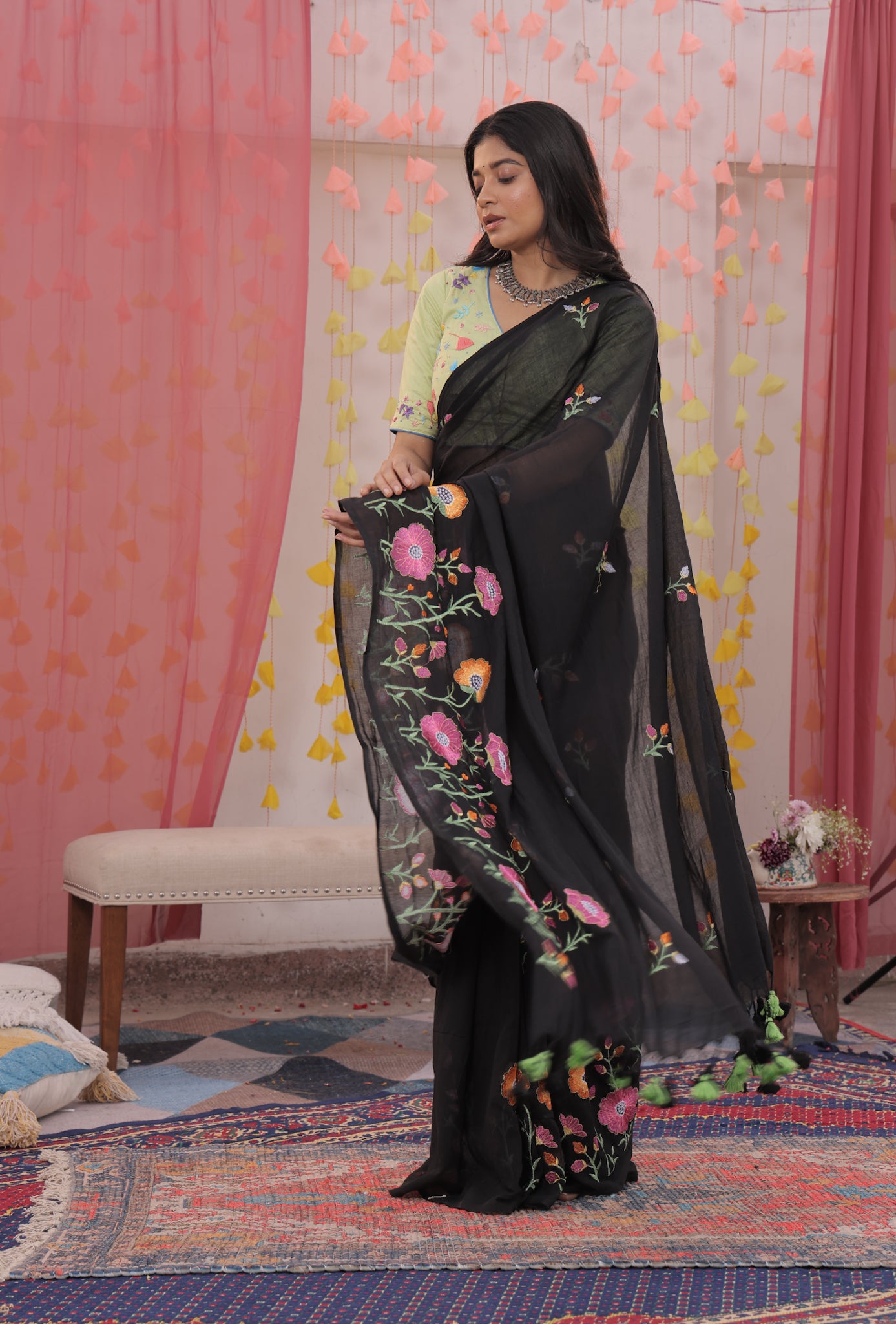 Secret Garden Black Mulmul Saree