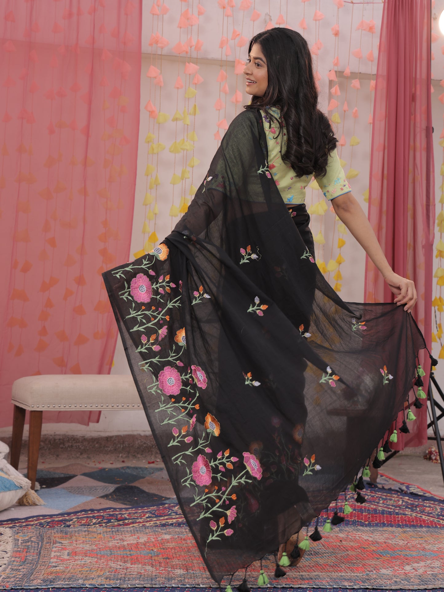 Secret Garden Black Mulmul Saree