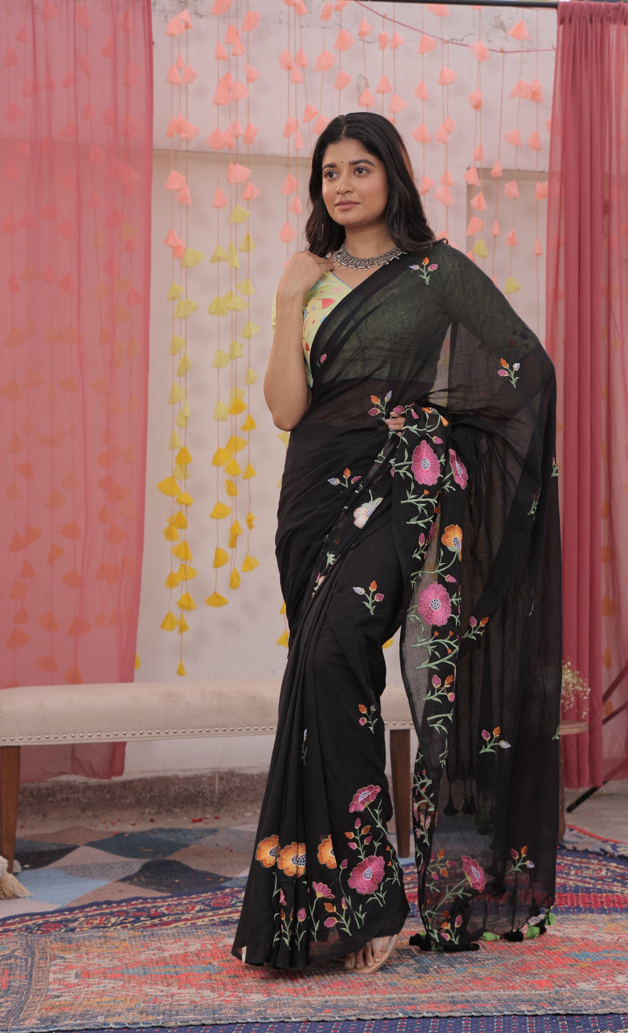 Secret Garden Black Mulmul Saree